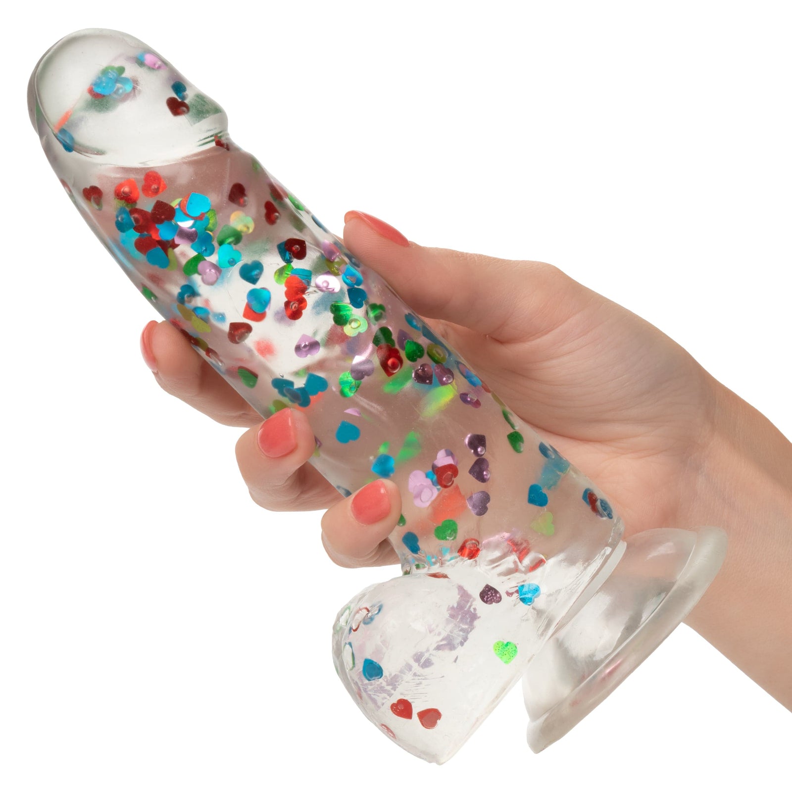 California Exotics - Naughty Bits I Love Dick Heart filled Dong Realistic Dildo with Balls 8" (Clear) - Clit Massager (Vibration) Rechargeable Durio.sg