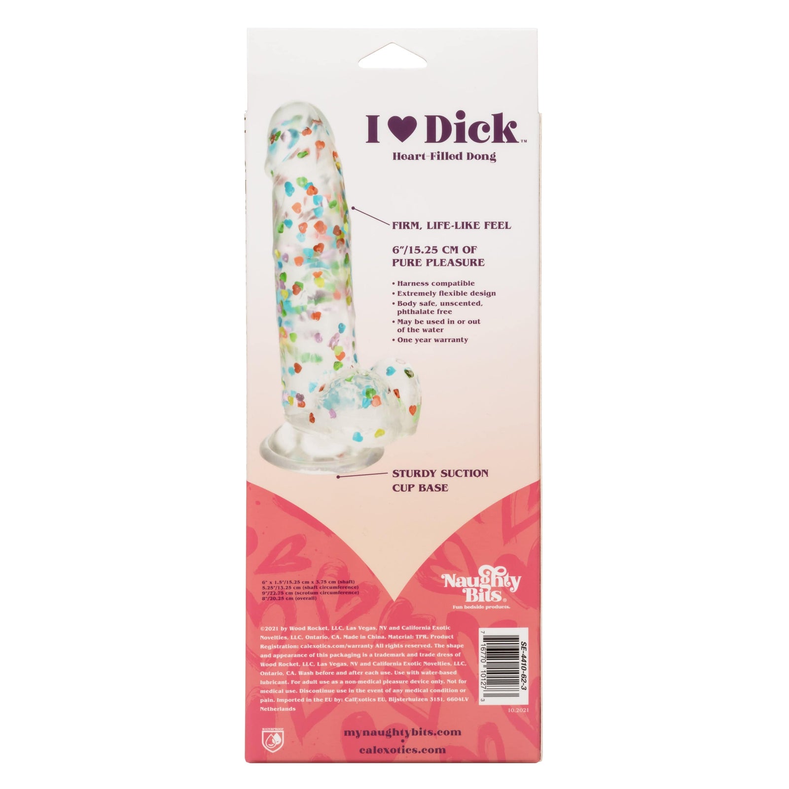 California Exotics - Naughty Bits I Love Dick Heart filled Dong Realistic Dildo with Balls 8" (Clear) - Clit Massager (Vibration) Rechargeable Durio.sg