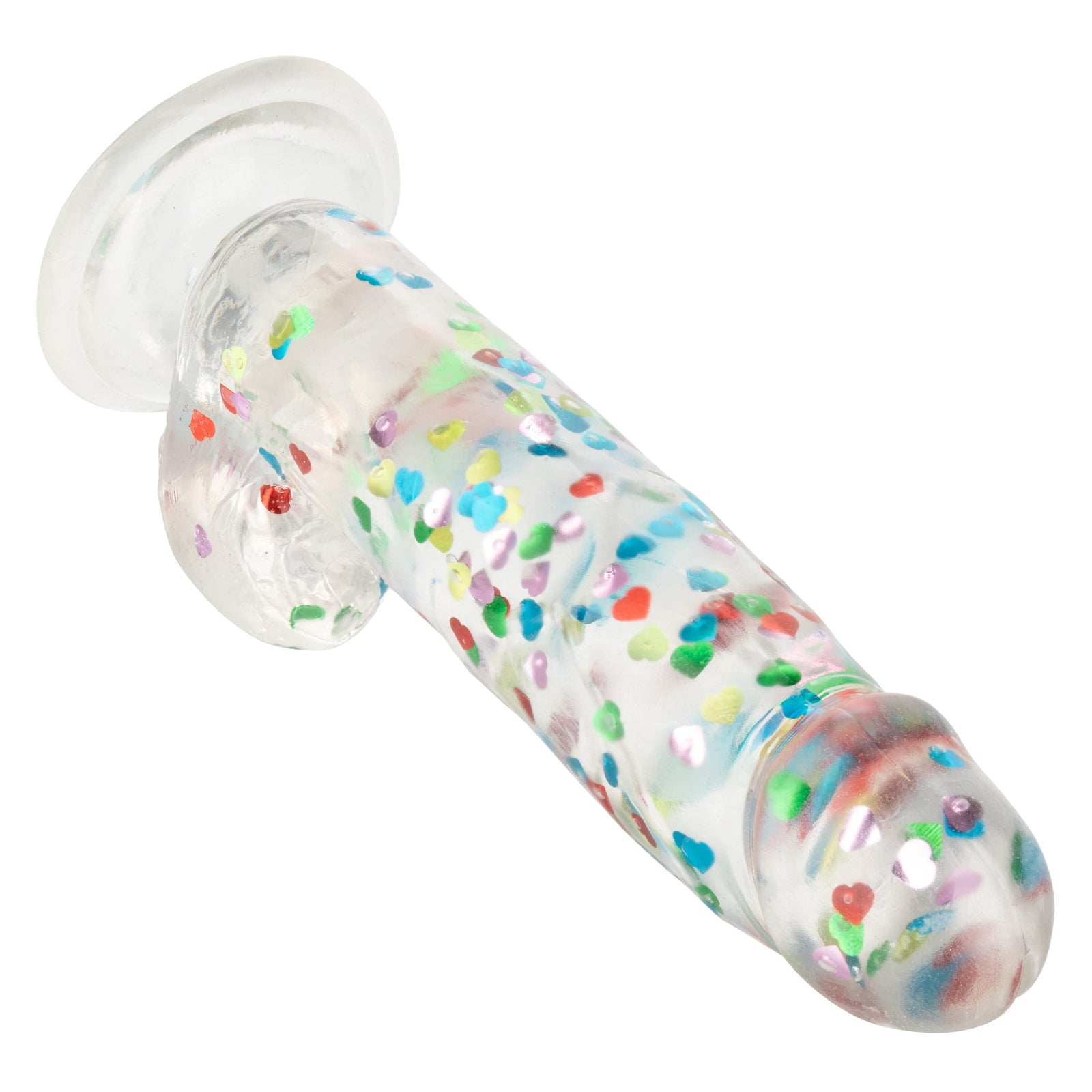 California Exotics - Naughty Bits I Love Dick Heart filled Dong Realistic Dildo with Balls 8" (Clear) - Clit Massager (Vibration) Rechargeable Durio.sg