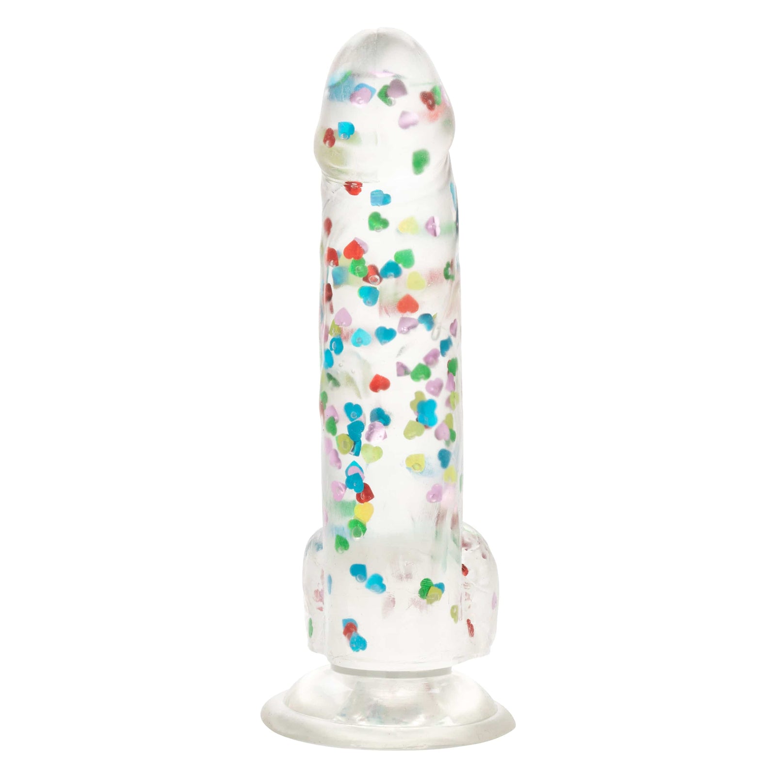 California Exotics - Naughty Bits I Love Dick Heart filled Dong Realistic Dildo with Balls 8" (Clear) - Clit Massager (Vibration) Rechargeable Durio.sg