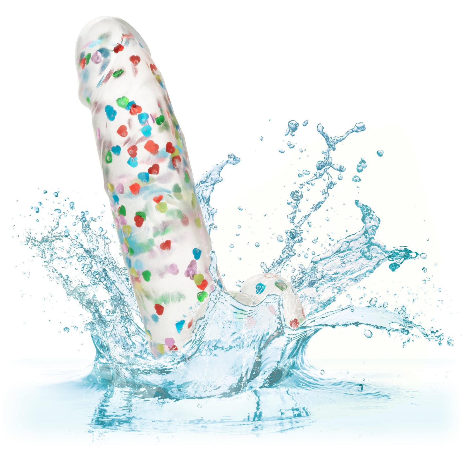 California Exotics - Naughty Bits I Love Dick Heart filled Dong Realistic Dildo with Balls 8" (Clear) - Clit Massager (Vibration) Rechargeable Durio.sg