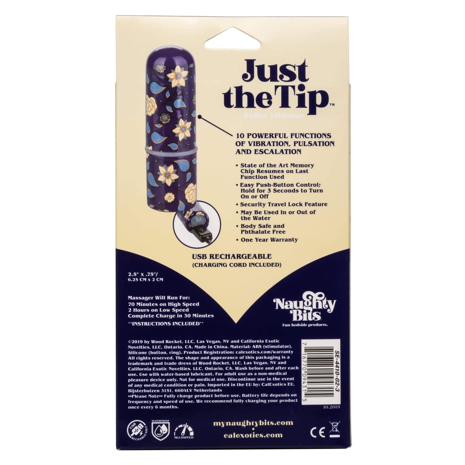 California Exotics - Naughty Bits Just The Tip Bullet Vibrator (Black) - Bullet (Vibration) Rechargeable Durio.sg