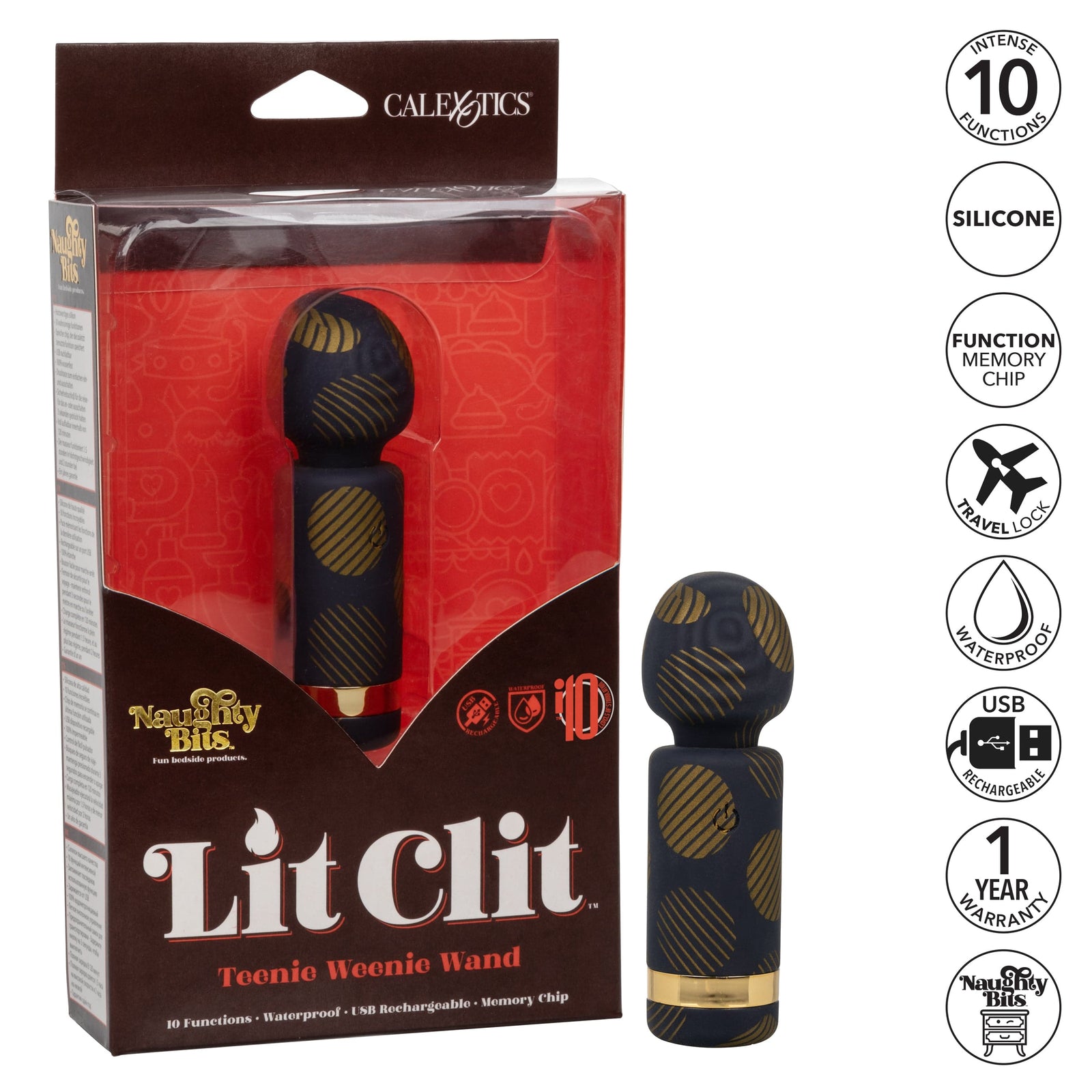 California Exotics - Naughty Bits Lit Clit Teenie Weenie Mini Wand Massager (Black) - Mini Wand Massagers (Vibration) Rechargeable Durio.sg