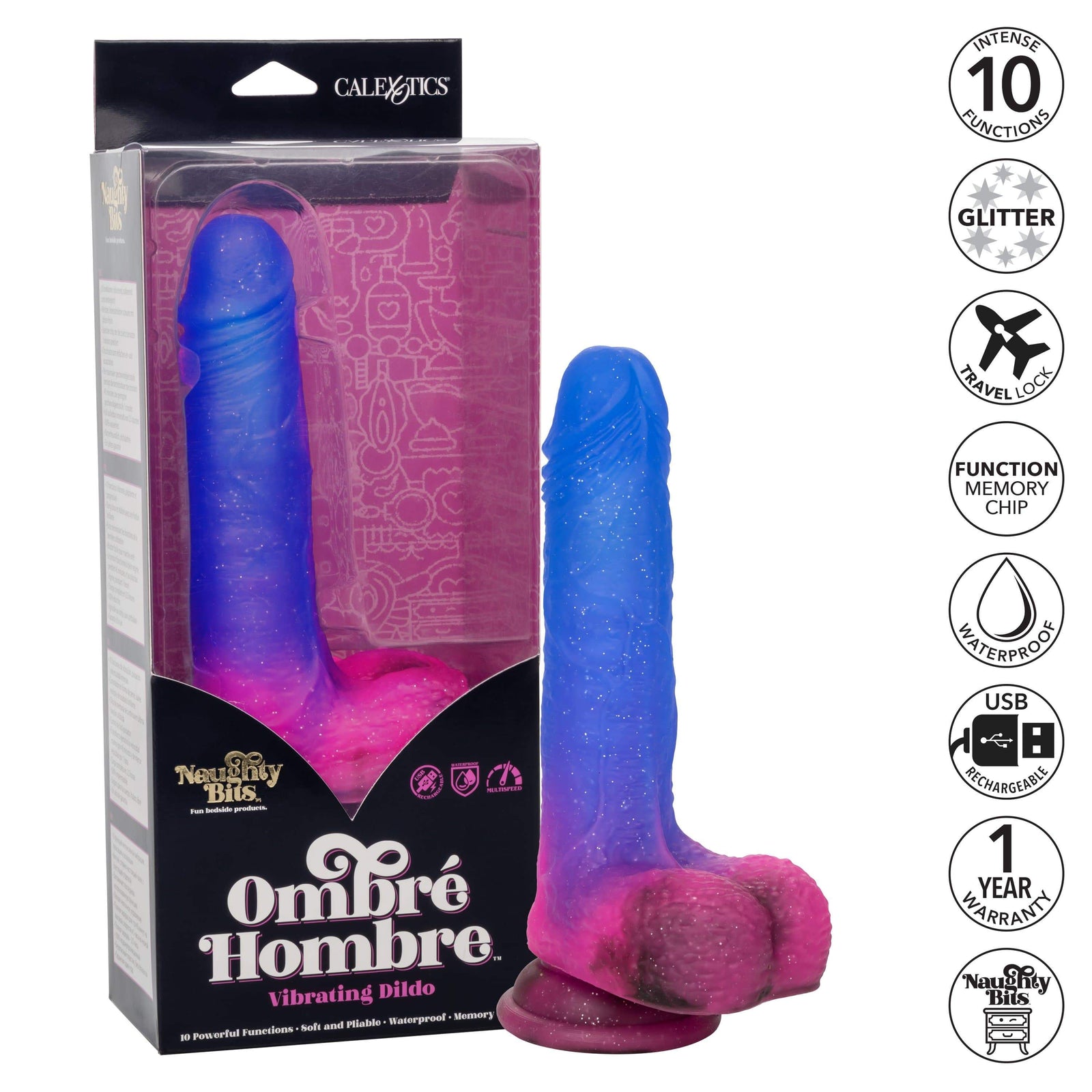 California Exotics - Naughty Bits Ombre Hombre Vibrating Dildo (Purple) - Realistic Dildo with suction cup (Vibration) Rechargeable Durio.sg