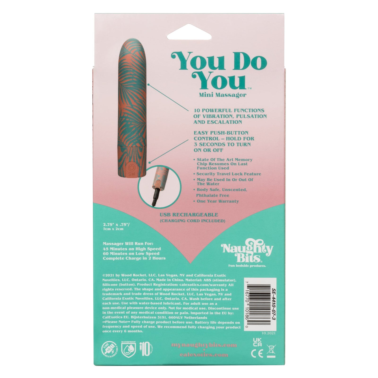 California Exotics - Naughty Bits You Do You Mini Massager Bullet Vibrator (Multi Colour) - Bullet (Vibration) Rechargeable Durio.sg