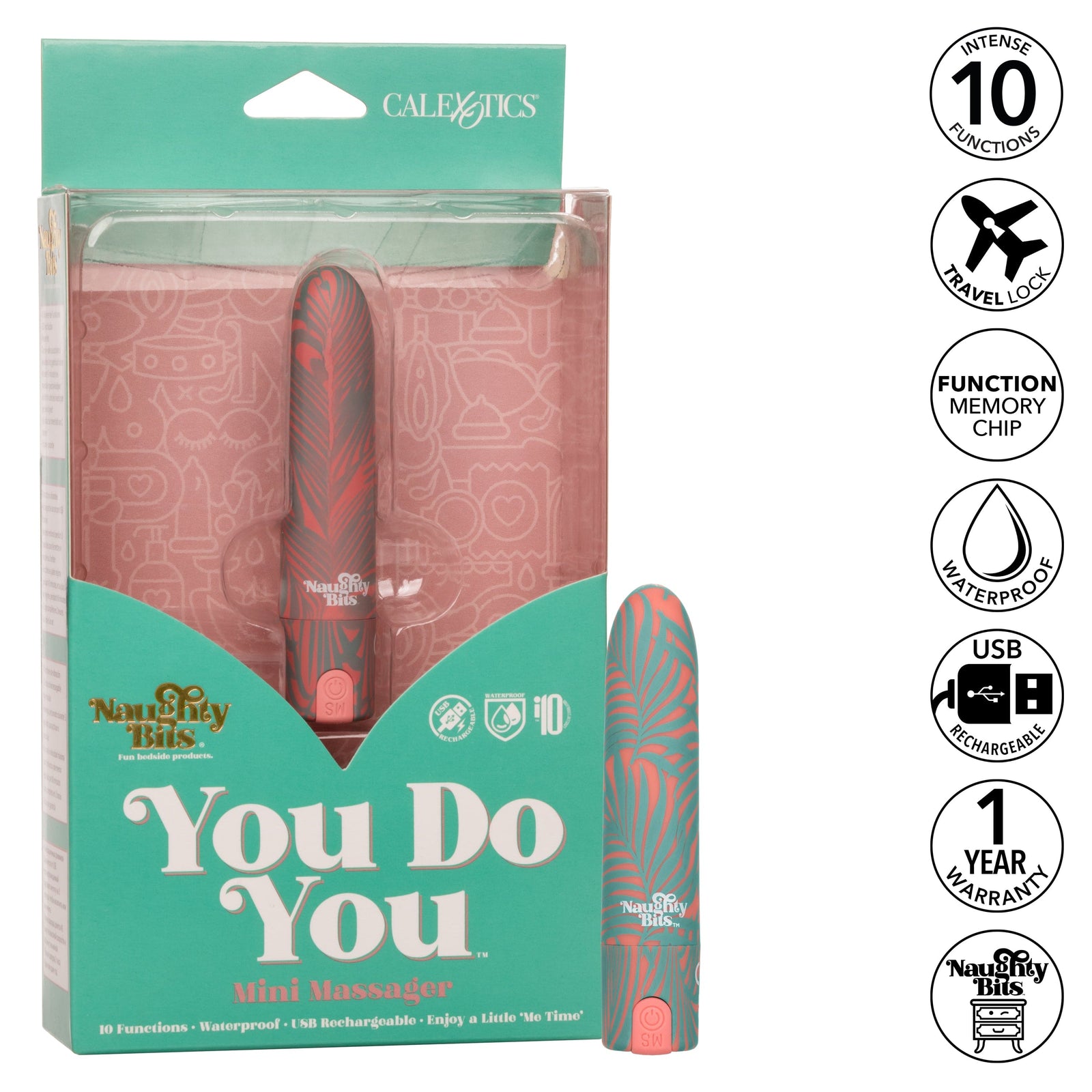 California Exotics - Naughty Bits You Do You Mini Massager Bullet Vibrator (Multi Colour) - Bullet (Vibration) Rechargeable Durio.sg