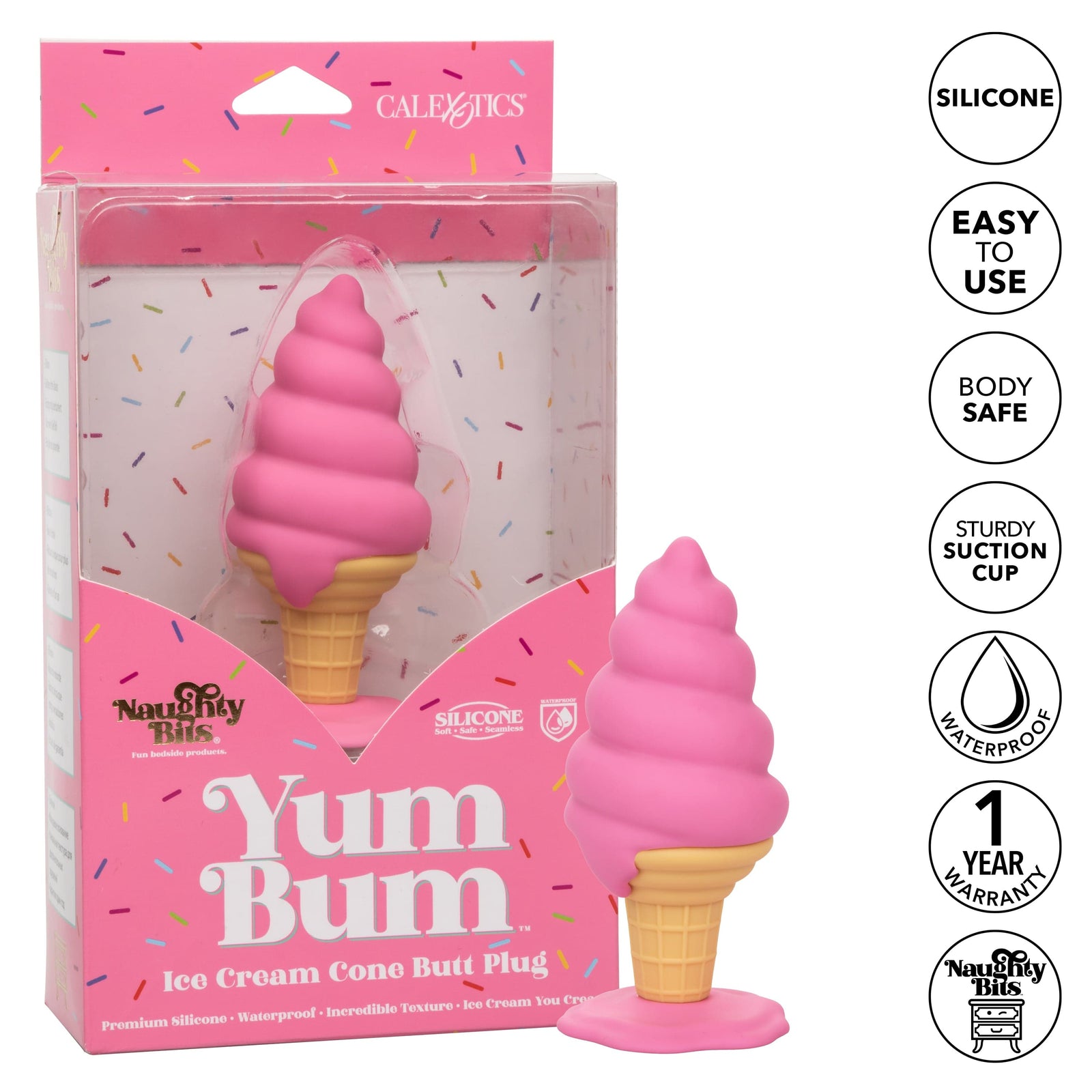 California Exotics - Naughty Bits Yum Bum Ice Cream Cone Butt Plug (Pink) - Anal Plug (Non Vibration) Durio.sg