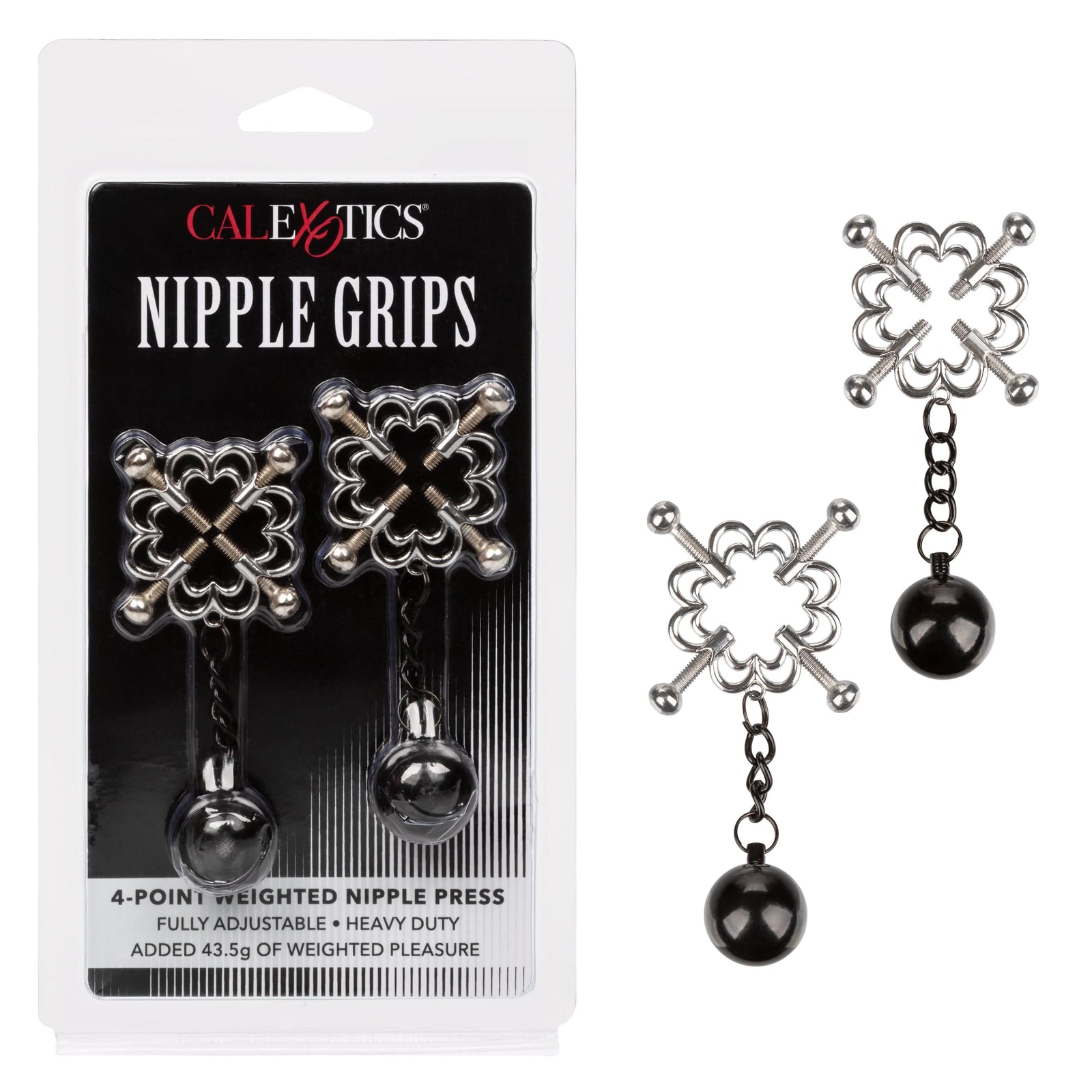California Exotics - Nipple Grips 4 Point Weighted Nipple Press Clamps (Silver) - Nipple Clamps (Non Vibration) Durio.sg