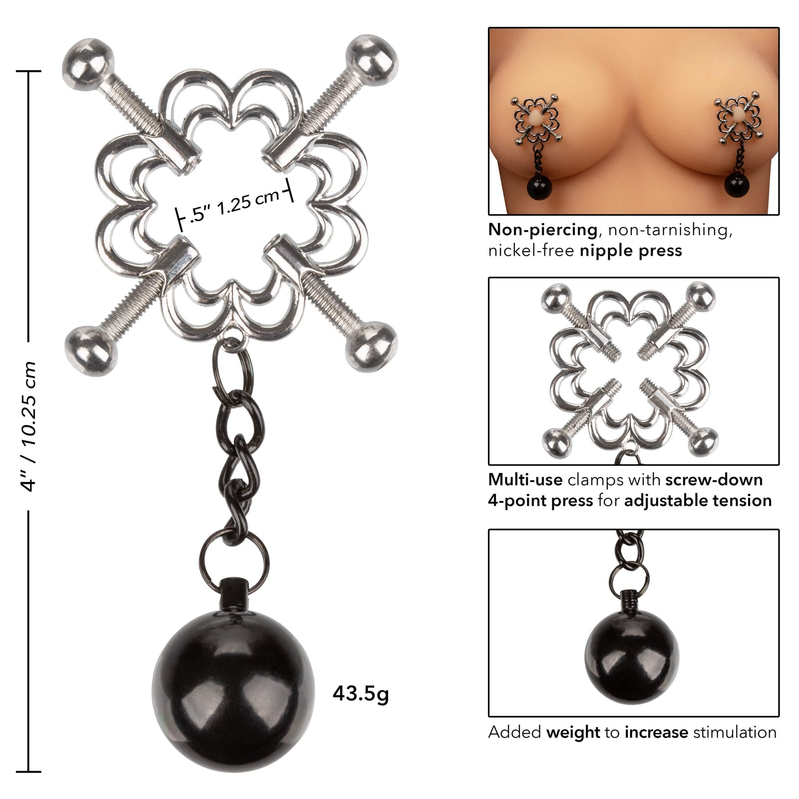 California Exotics - Nipple Grips 4 Point Weighted Nipple Press Clamps (Silver) - Nipple Clamps (Non Vibration) Durio.sg