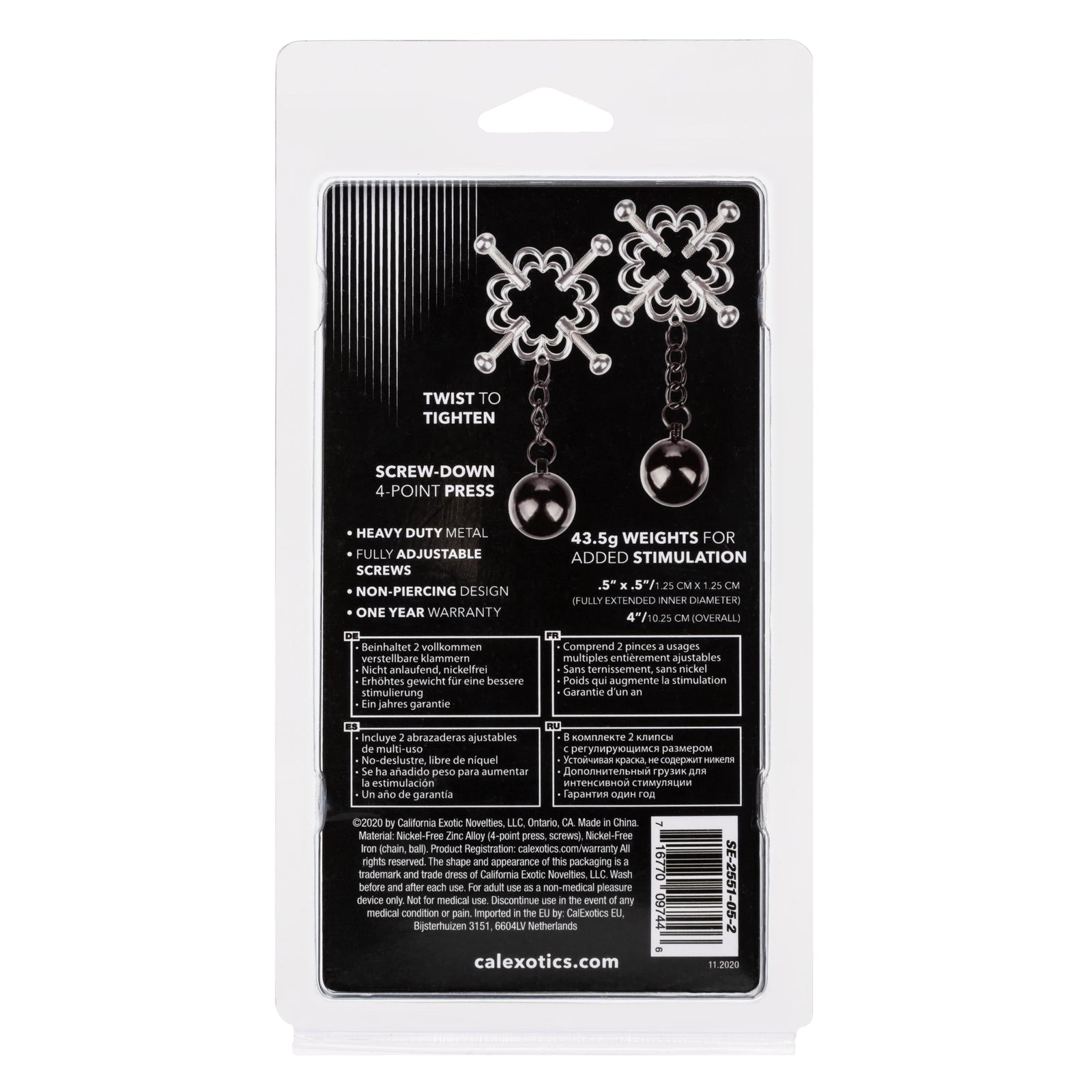 California Exotics - Nipple Grips 4 Point Weighted Nipple Press Clamps (Silver) - Nipple Clamps (Non Vibration) Durio.sg