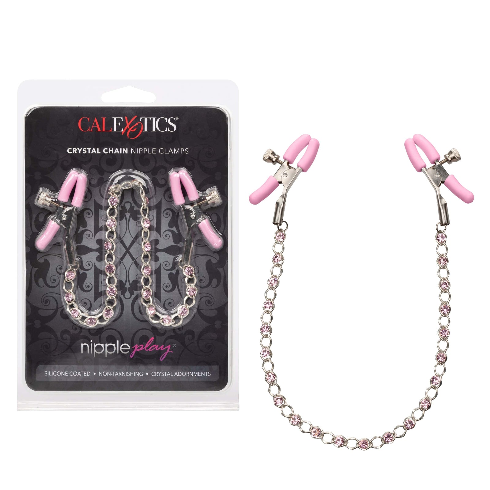 California Exotics - Nipple Play Crystal Chain Nipple Clamps (Pink) - Panties Massager Remote Control (Vibration) Rechargeable Durio.sg