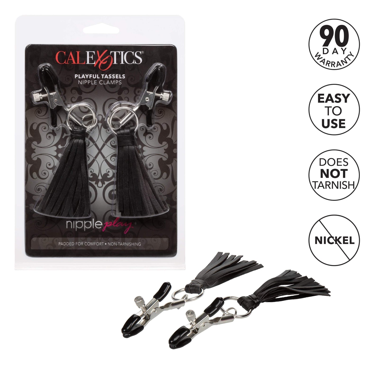 California Exotics - Nipple Play Playful Tassels Nipple Clamps (Black) - Nipple Clamps (Non Vibration) Durio.sg