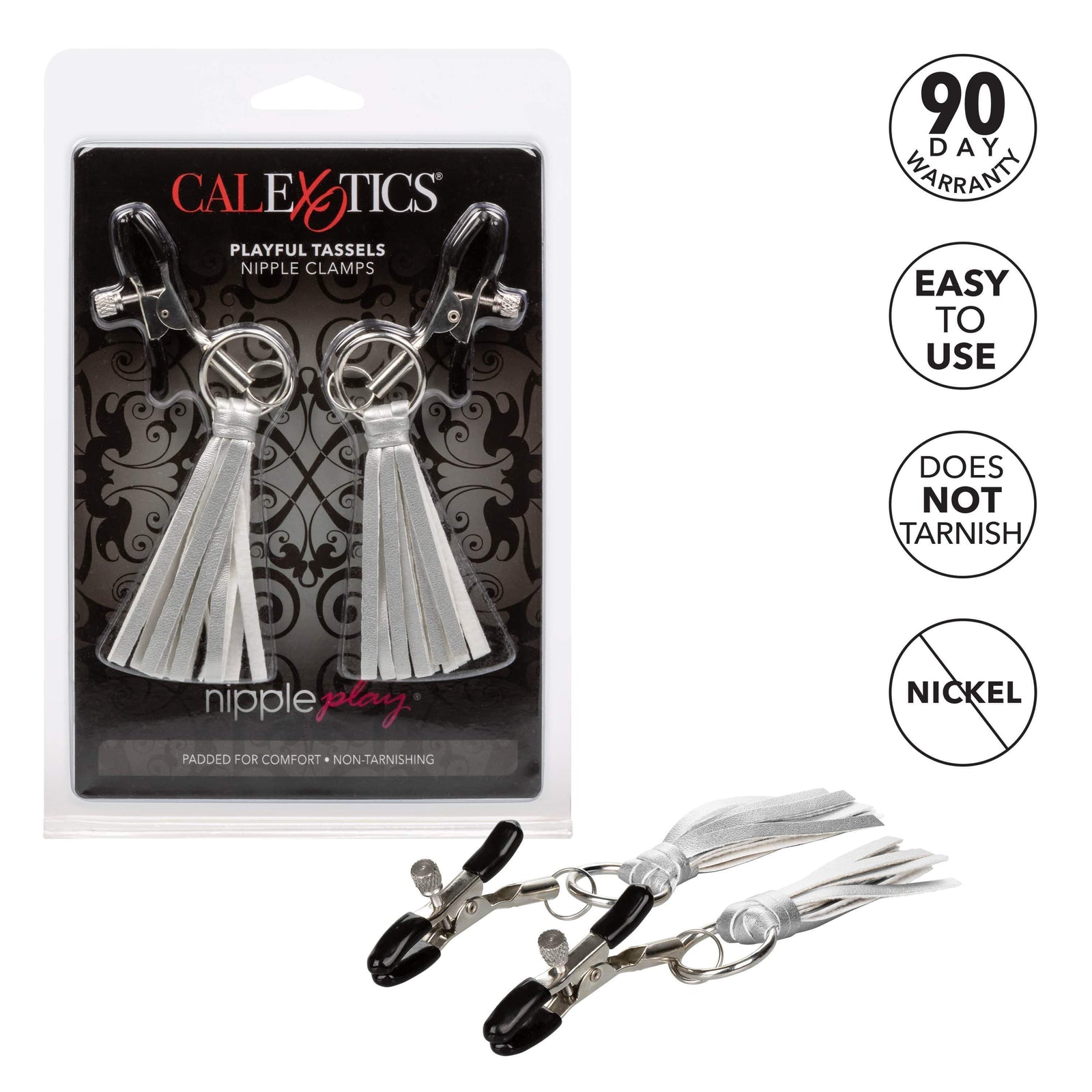 California Exotics - Nipple Play Playful Tassels Nipple Clamps (Silver) - Nipple Clamps (Non Vibration) Durio.sg