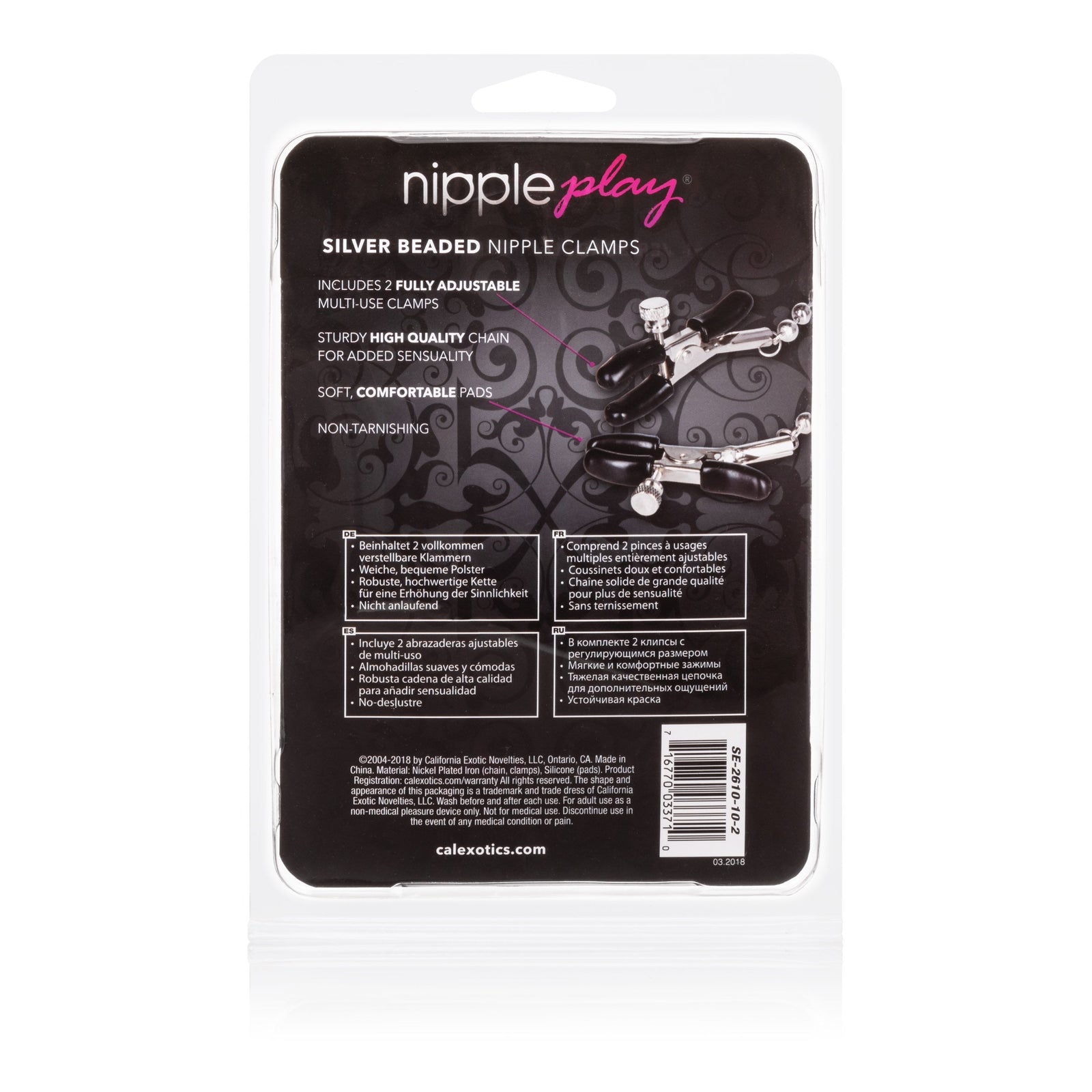 California Exotics - Nipple Play Silver Beaded Nipple Clamps (Silver) - Nipple Clamps (Non Vibration) Durio.sg