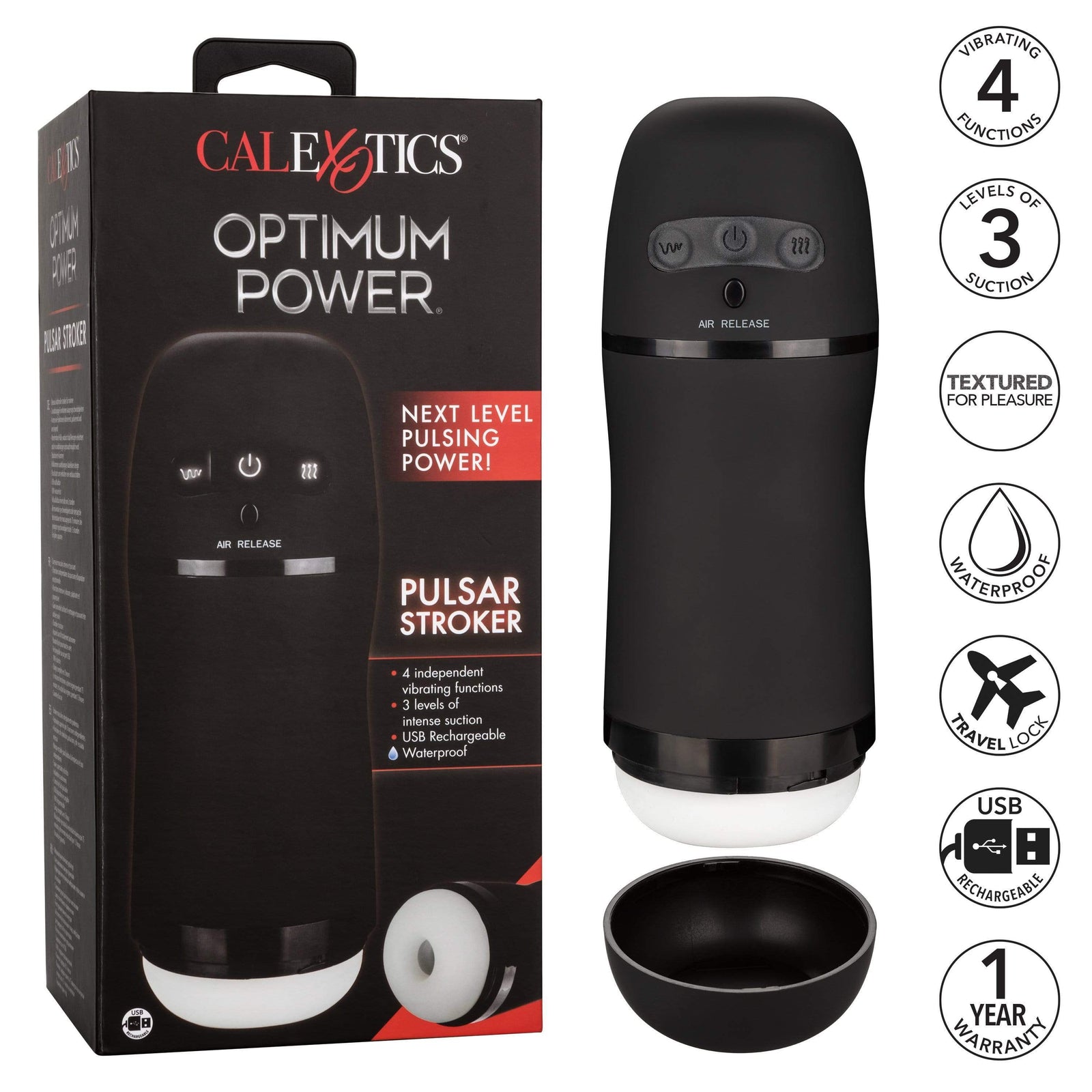 California Exotics - Optimum Power Pulsar Stroker (Black) - Masturbator Soft Stroker (Vibration) Rechargeable Durio.sg