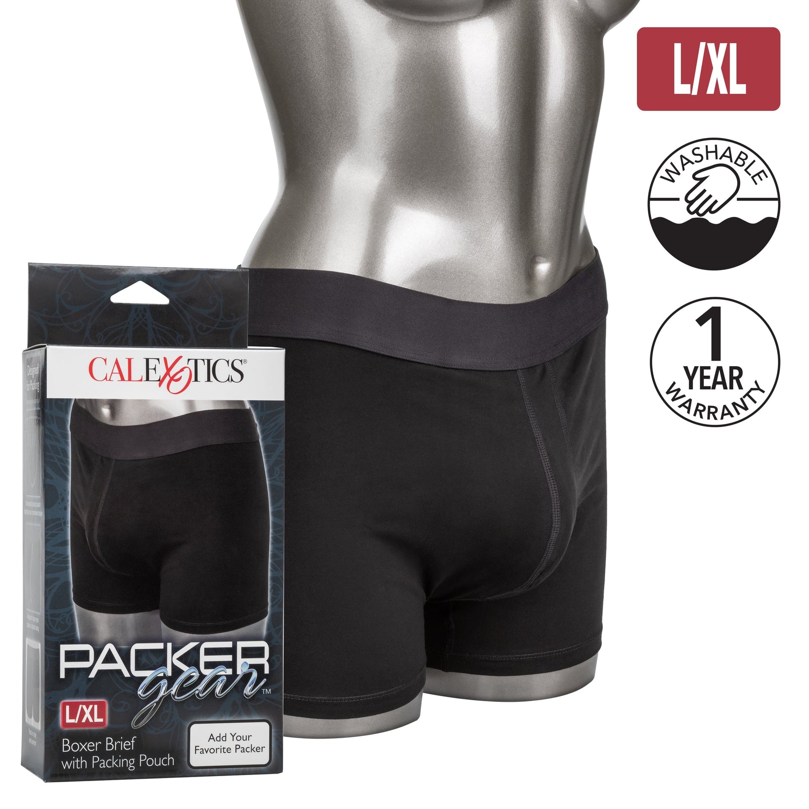 California Exotics - Packer Gear Boxer Brief Strap On Harness with Packing Pouch L/XL (Black) - Strap On w/o Dildo Durio.sg