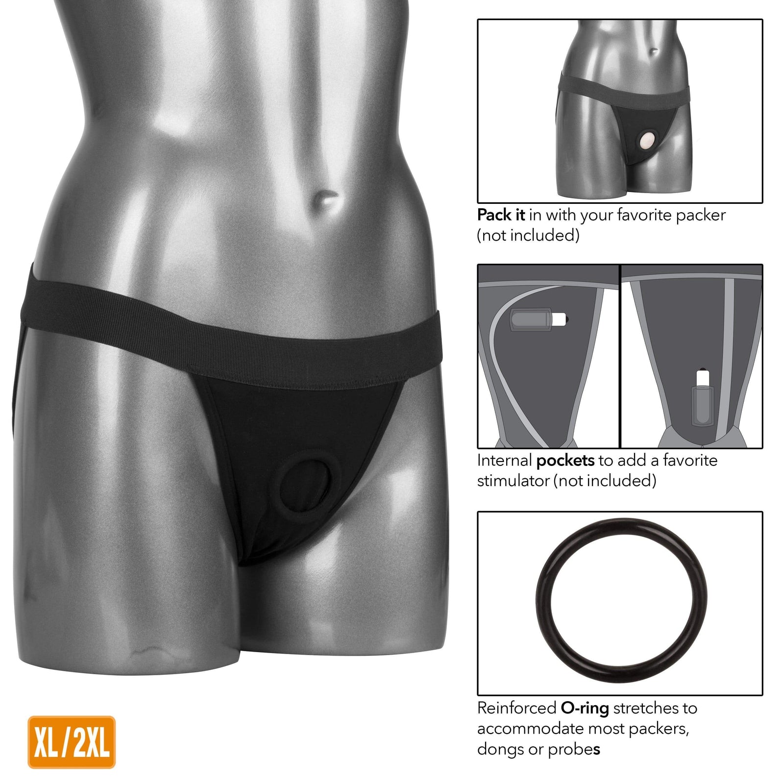 California Exotics - Packer Gear Jock Strap On XL/2XL (Black) - Strap On w/o Dildo Durio.sg