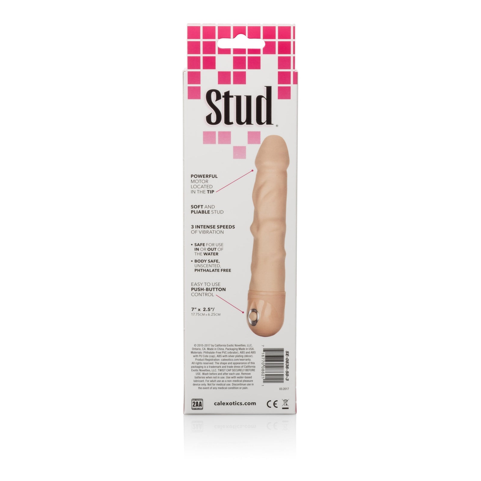 California Exotics - Power Stud Waterproof Rod Dildo Vibrator (Beige) - Realistic Dildo w/o suction cup (Vibration) Non Rechargeable Durio.sg