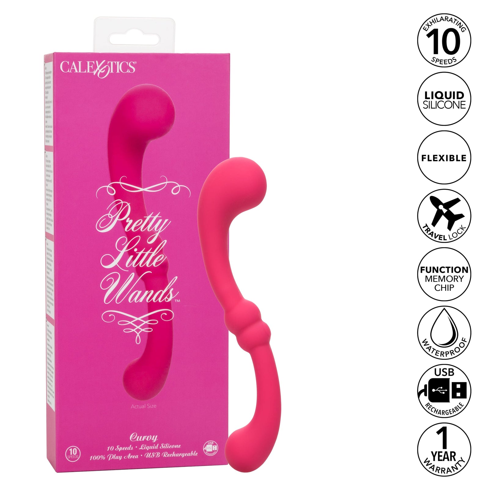 California Exotics - Pretty Little Wands Curvy Flexible G Spot Vibrator (Pink) - G Spot Dildo (Vibration) Rechargeable Durio.sg