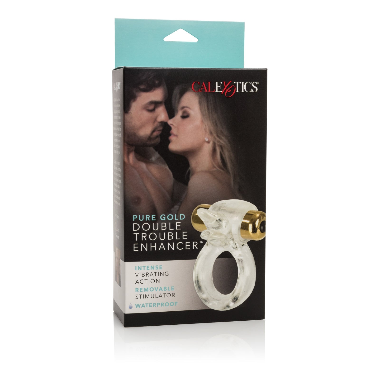 California Exotics - Pure Gold Double Trouble Enhancer Vibrating Cock Ring (Clear) - Rubber Cock Ring (Vibration) Non Rechargeable Durio.sg