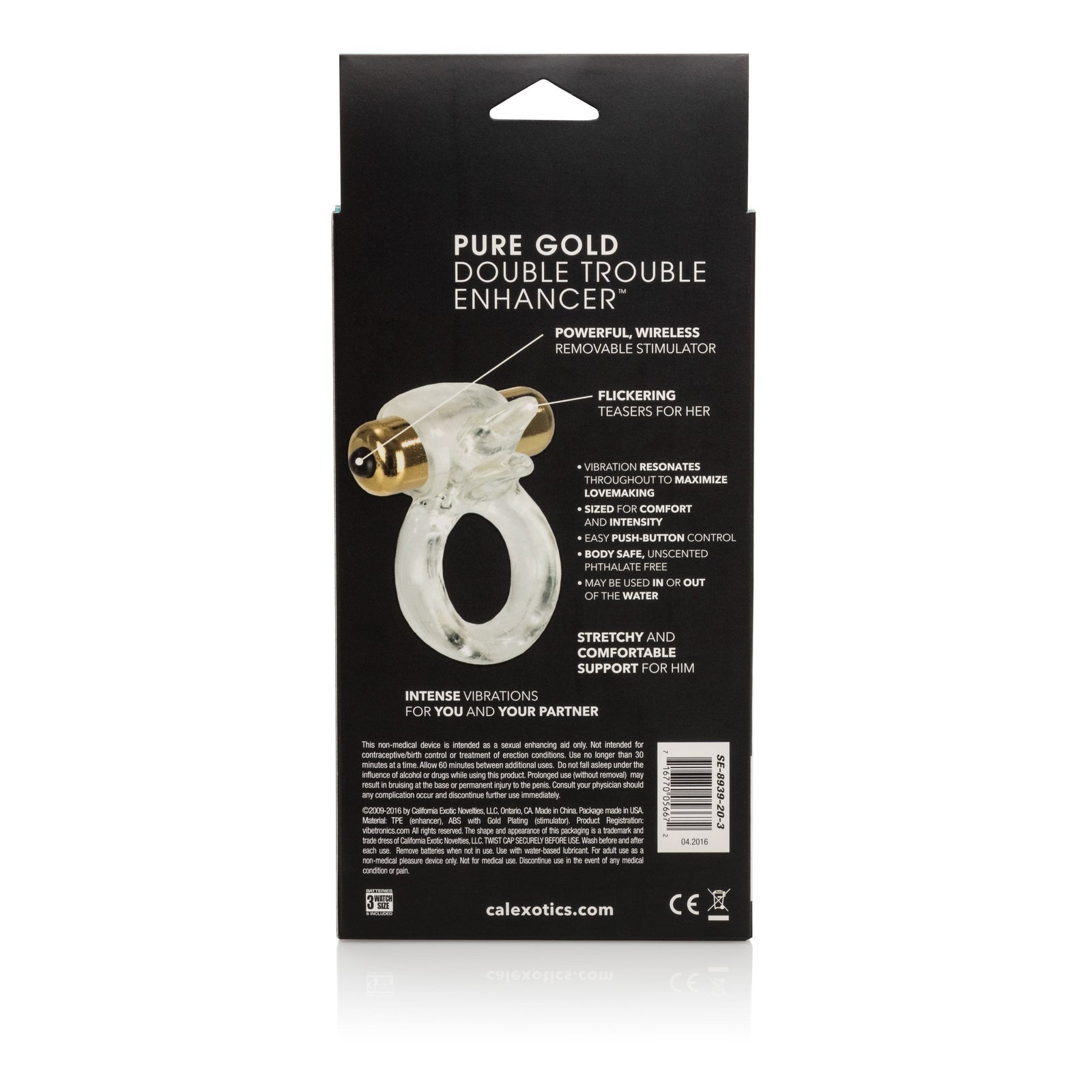 California Exotics - Pure Gold Double Trouble Enhancer Vibrating Cock Ring (Clear) - Rubber Cock Ring (Vibration) Non Rechargeable Durio.sg