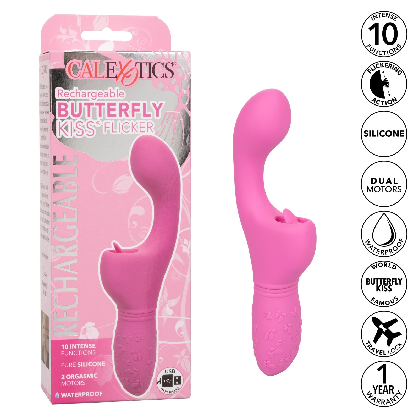 California Exotics - Rechargeable Butterfly Kiss Flicker G Spot Vibrator (Pink) - G Spot Dildo (Vibration) Rechargeable Durio.sg