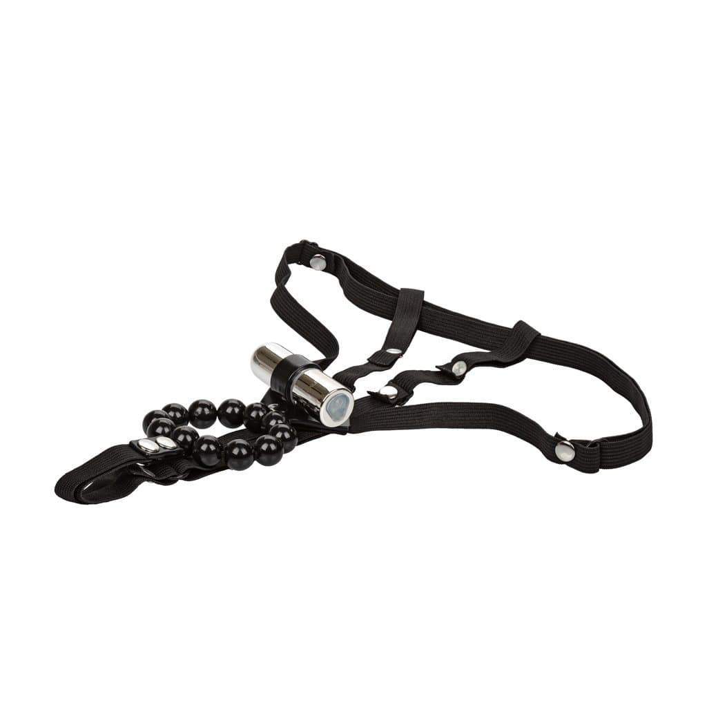 California Exotics - Rechargeable Lover's Cheeky Panty with Stroker Beads (Black) - Panties Massager Non RC (Vibration) Rechargeable Durio.sg