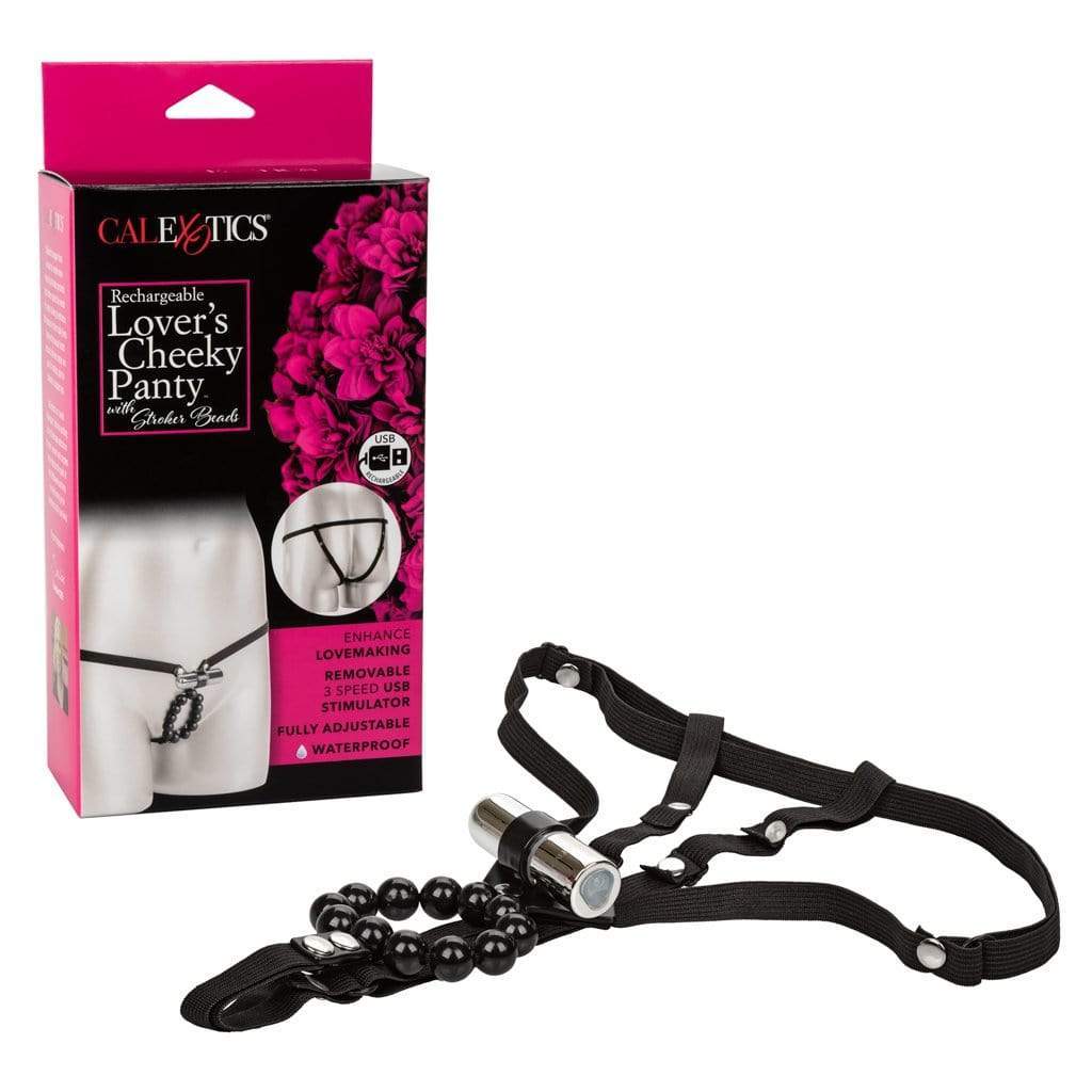California Exotics - Rechargeable Lover's Cheeky Panty with Stroker Beads (Black) - Panties Massager Non RC (Vibration) Rechargeable Durio.sg