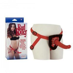 California Exotics - Red Rider Adjustable Strap On 7" - Strap On with Non hollow Dildo for Female (Non Vibration) Durio.sg
