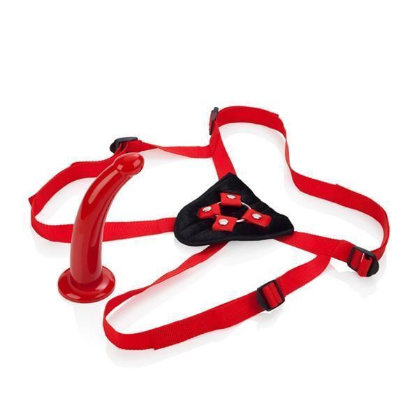 California Exotics - Red Rider Adjustable Strap On 7" - Strap On with Non hollow Dildo for Female (Non Vibration) Durio.sg