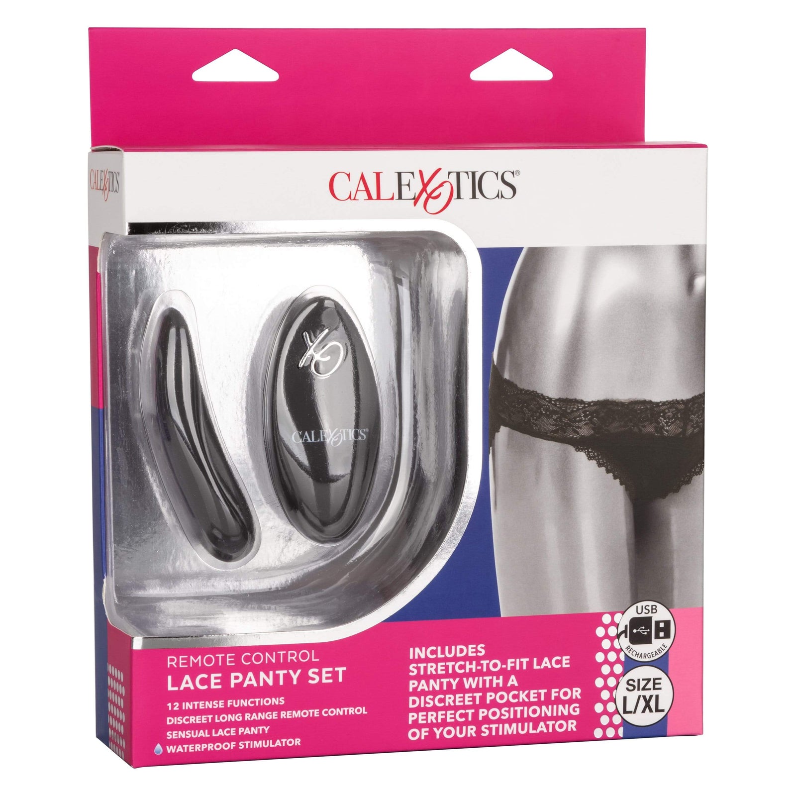 California Exotics - Remote Control Vibrating Lace Panty Set L/XL (Black) - Panties Massager Remote Control (Vibration) Rechargeable Durio.sg