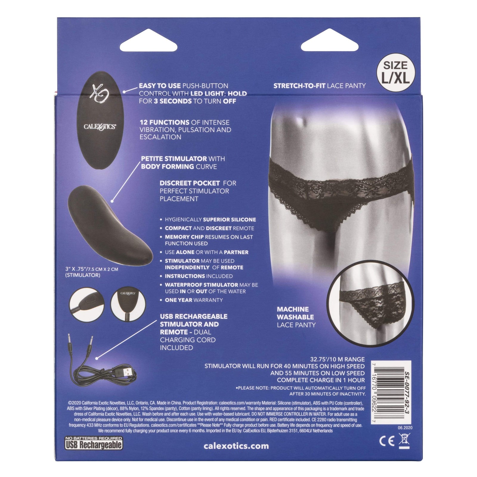 California Exotics - Remote Control Vibrating Lace Panty Set L/XL (Black) - Panties Massager Remote Control (Vibration) Rechargeable Durio.sg