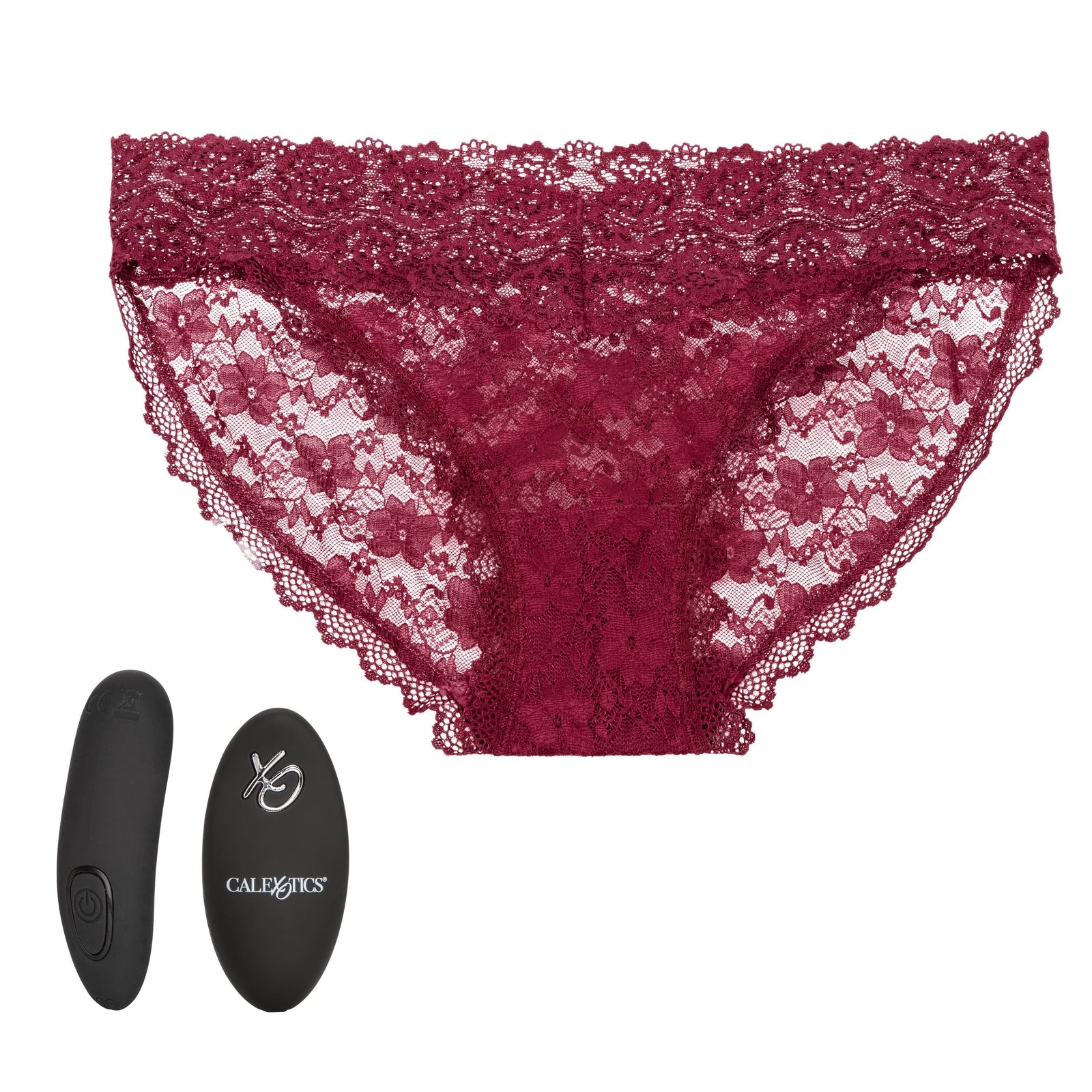 California Exotics - Remote Control Vibrating Lace Panty Set L/XL (Burgundy) - Panties Massager Remote Control (Vibration) Rechargeable Durio.sg