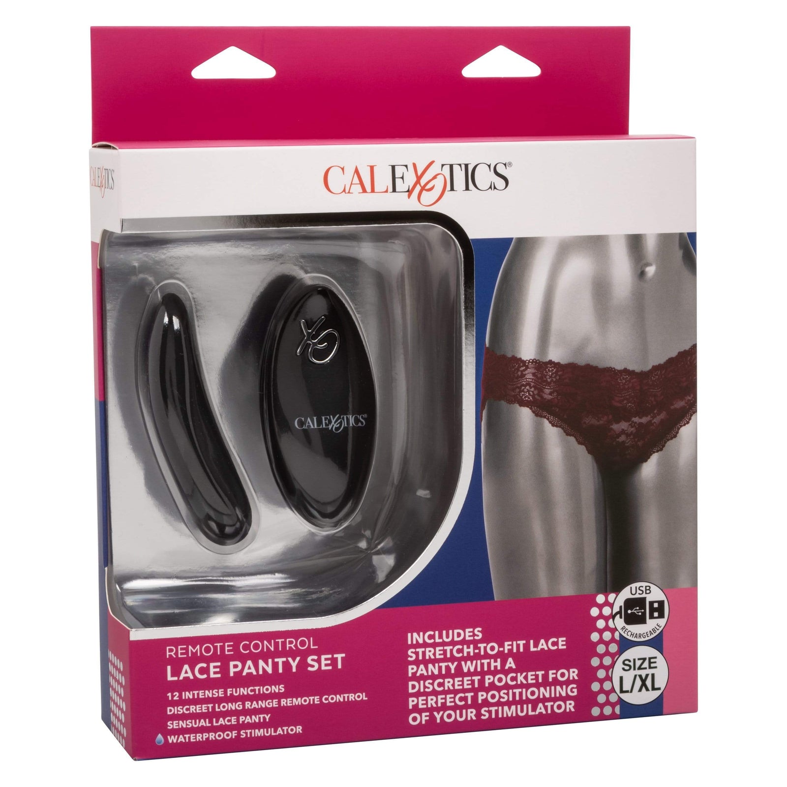 California Exotics - Remote Control Vibrating Lace Panty Set L/XL (Burgundy) - Panties Massager Remote Control (Vibration) Rechargeable Durio.sg