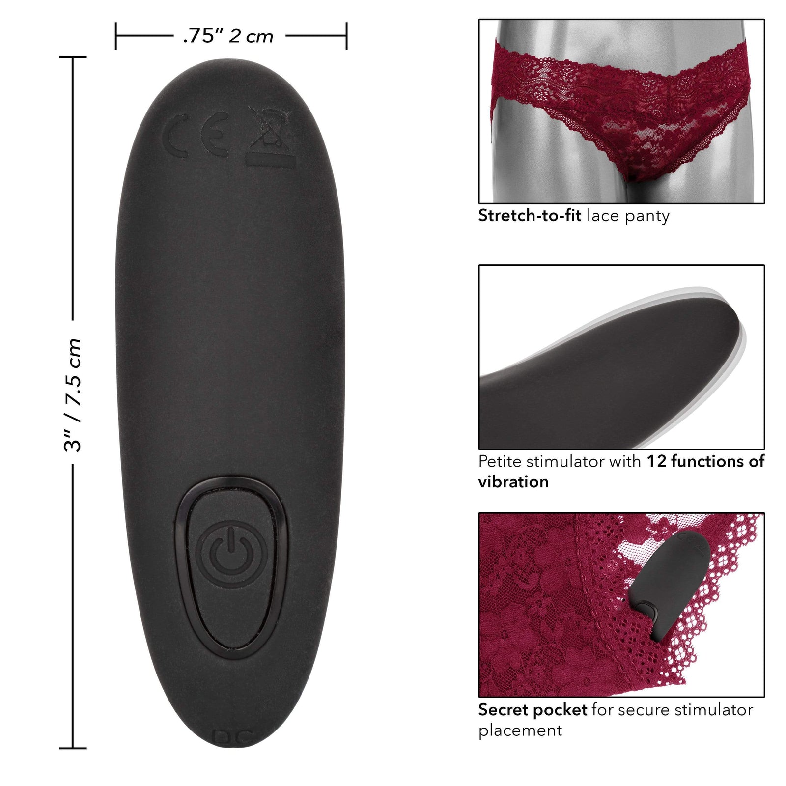 California Exotics - Remote Control Vibrating Lace Panty Set L/XL (Burgundy) - Panties Massager Remote Control (Vibration) Rechargeable Durio.sg