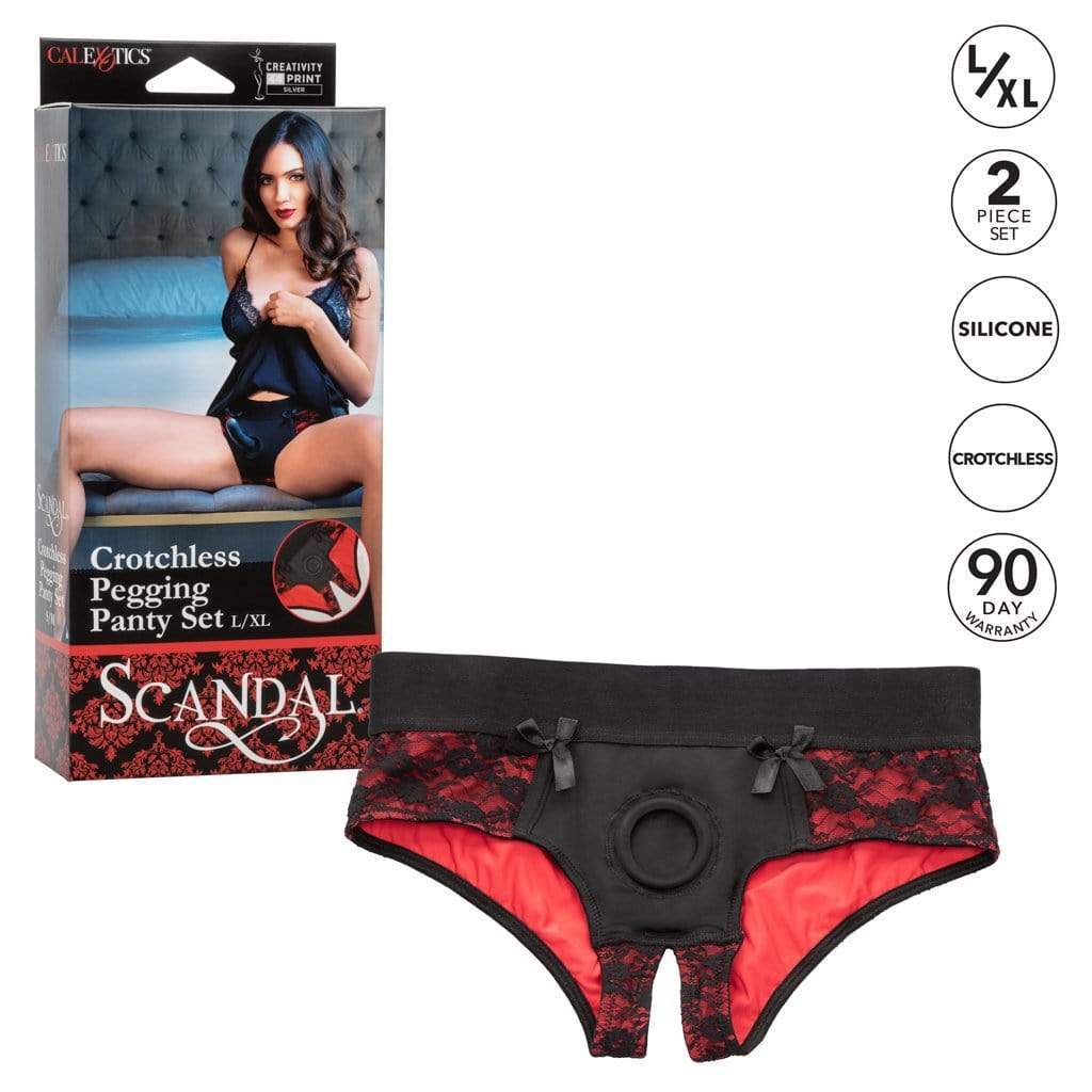 California Exotics - Scandal Crotchless Pegging Panty Set L/XL (Red) - Strap On with Non hollow Dildo for Female (Non Vibration) Durio.sg
