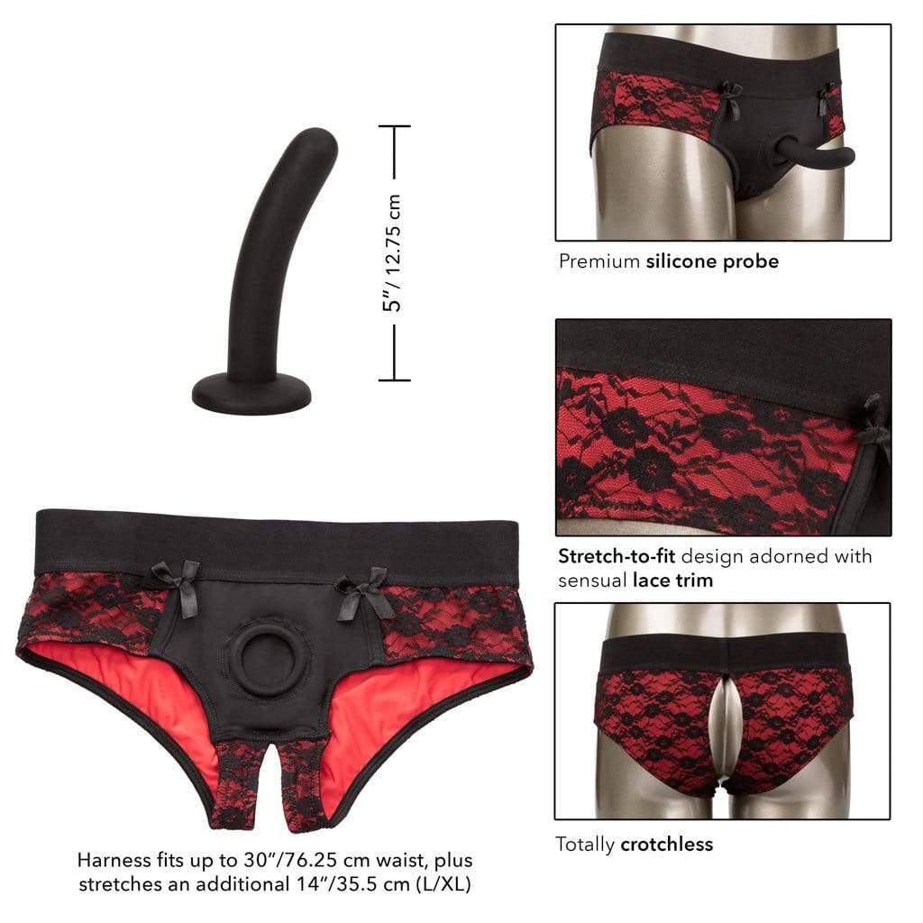 California Exotics - Scandal Crotchless Pegging Panty Set L/XL (Red) - Strap On with Non hollow Dildo for Female (Non Vibration) Durio.sg