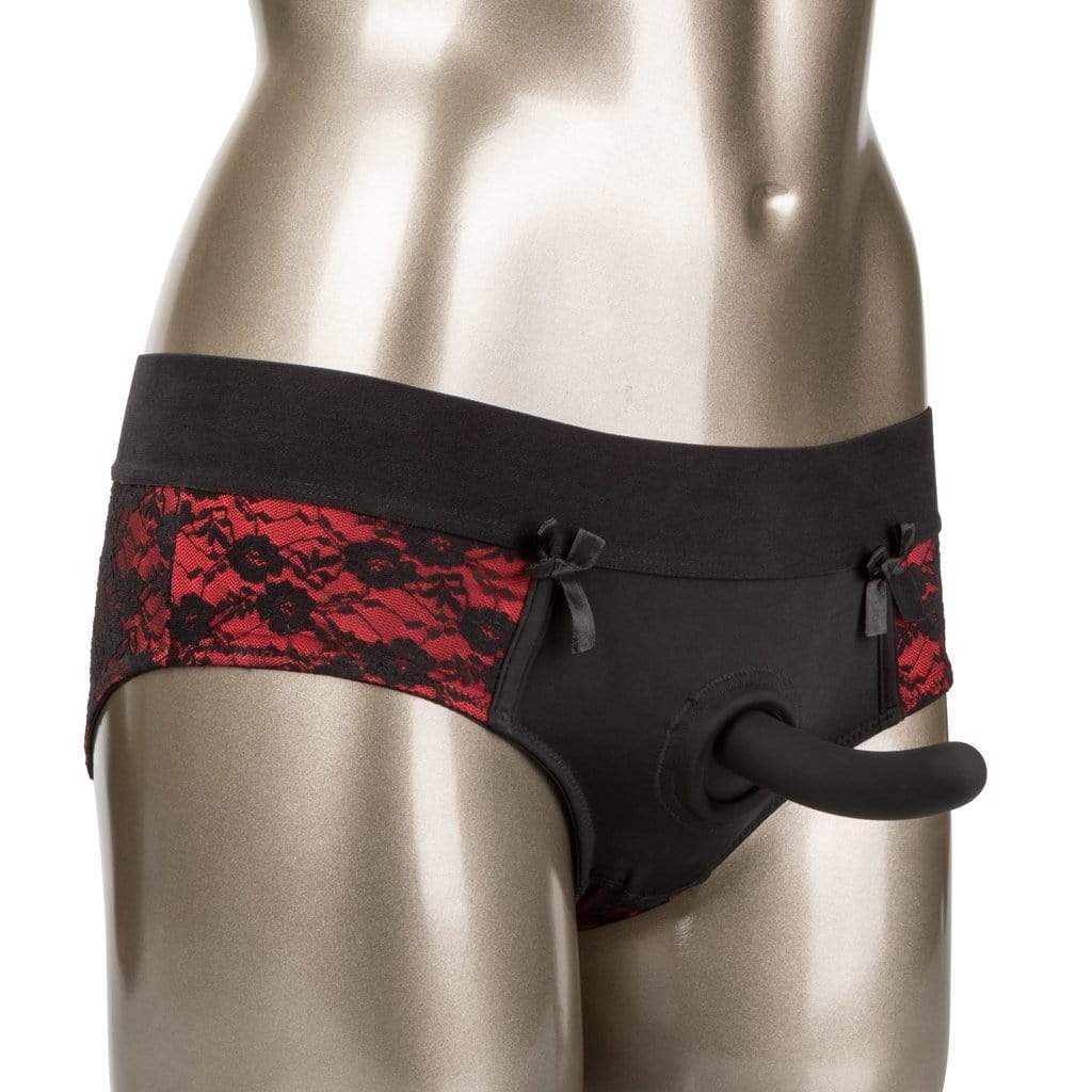 California Exotics - Scandal Crotchless Pegging Panty Set S/M (Red) - Strap On with Non hollow Dildo for Female (Non Vibration) Durio.sg