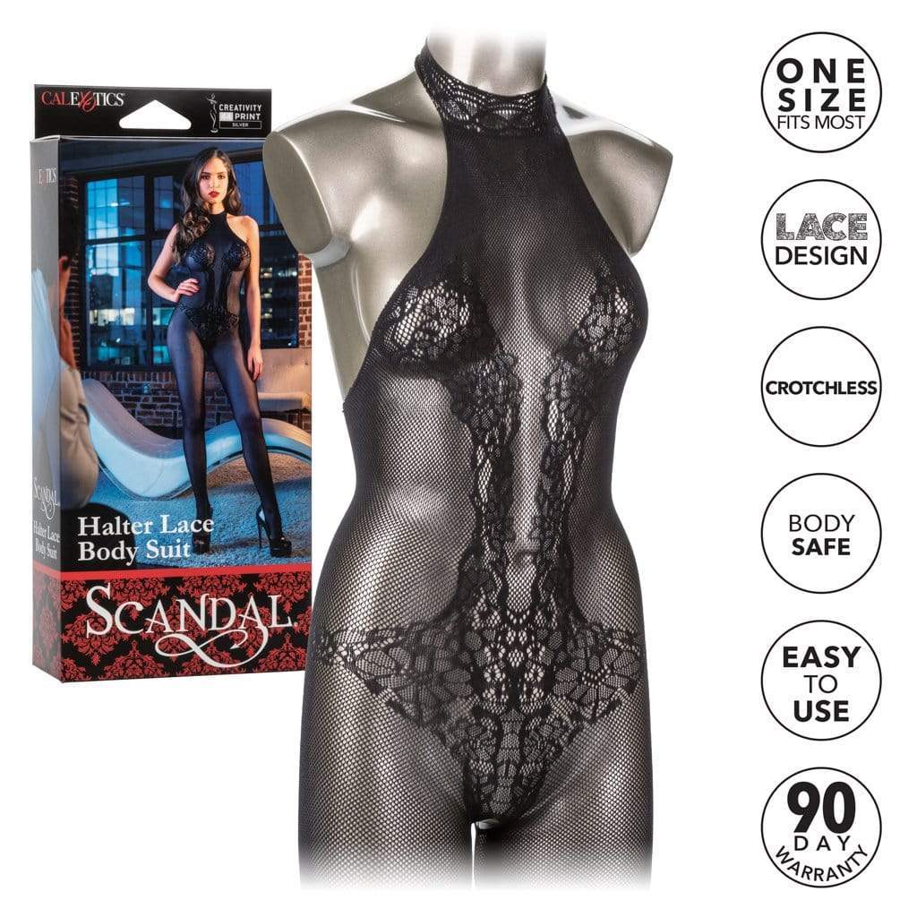 California Exotics - Scandal Halter Lace Body Suit Costume O/S (Black) - Costumes Durio.sg