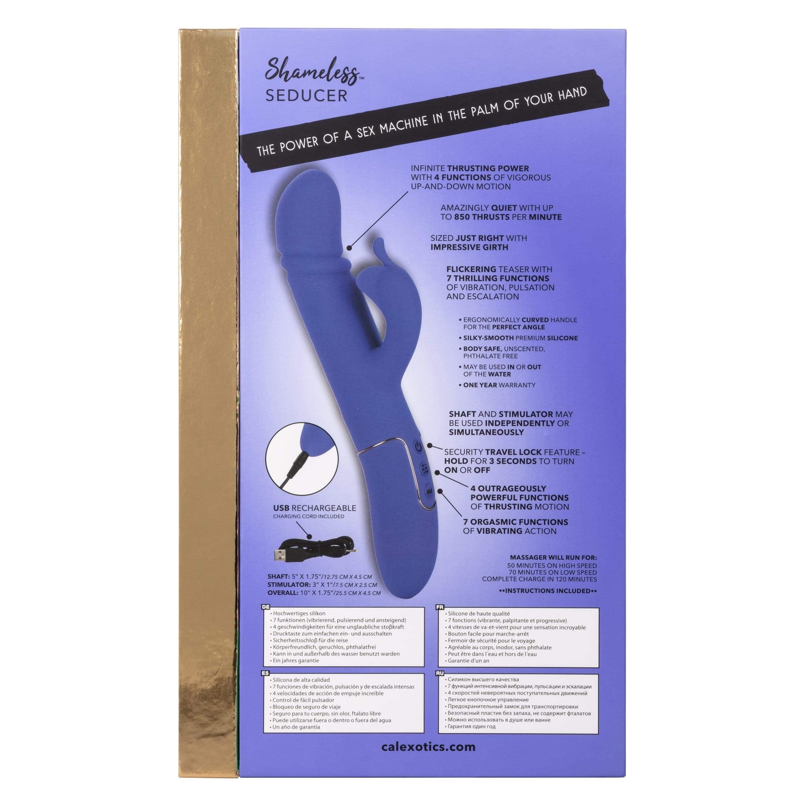 California Exotics - Shameless Seducer Rabbit Vibrator (Purple) - Rabbit Dildo (Vibration) Rechargeable Durio.sg