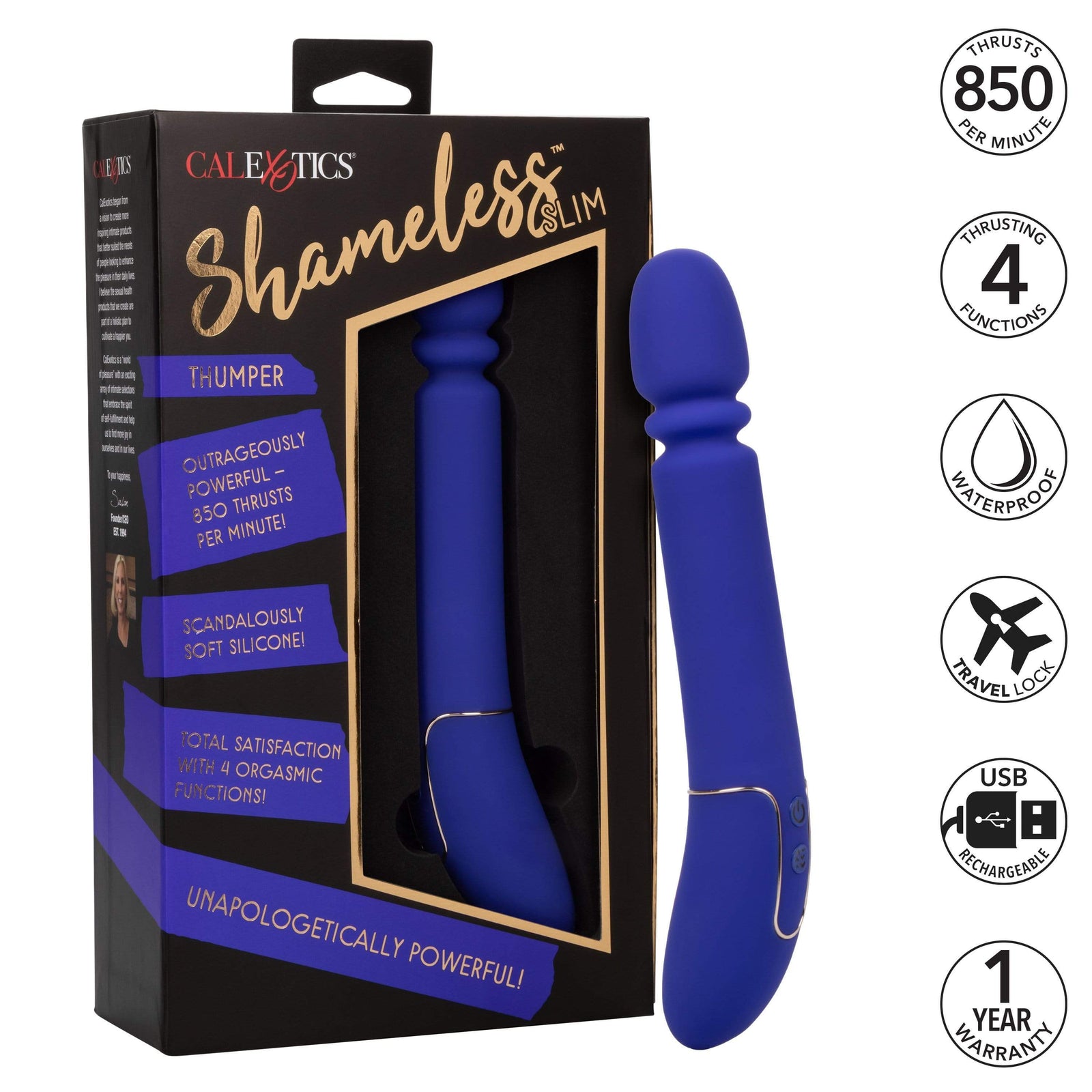 California Exotics - Shameless Slim Thumper Wand Massager (Purple) - Wand Massagers (Vibration) Rechargeable Durio.sg