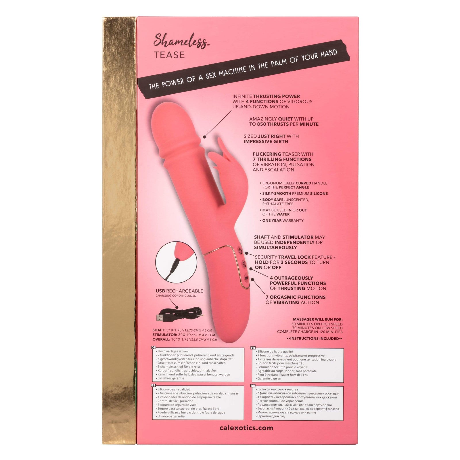 California Exotics - Shameless Tease Rabbit Vibrator (Pink) - Rabbit Dildo (Vibration) Rechargeable Durio.sg