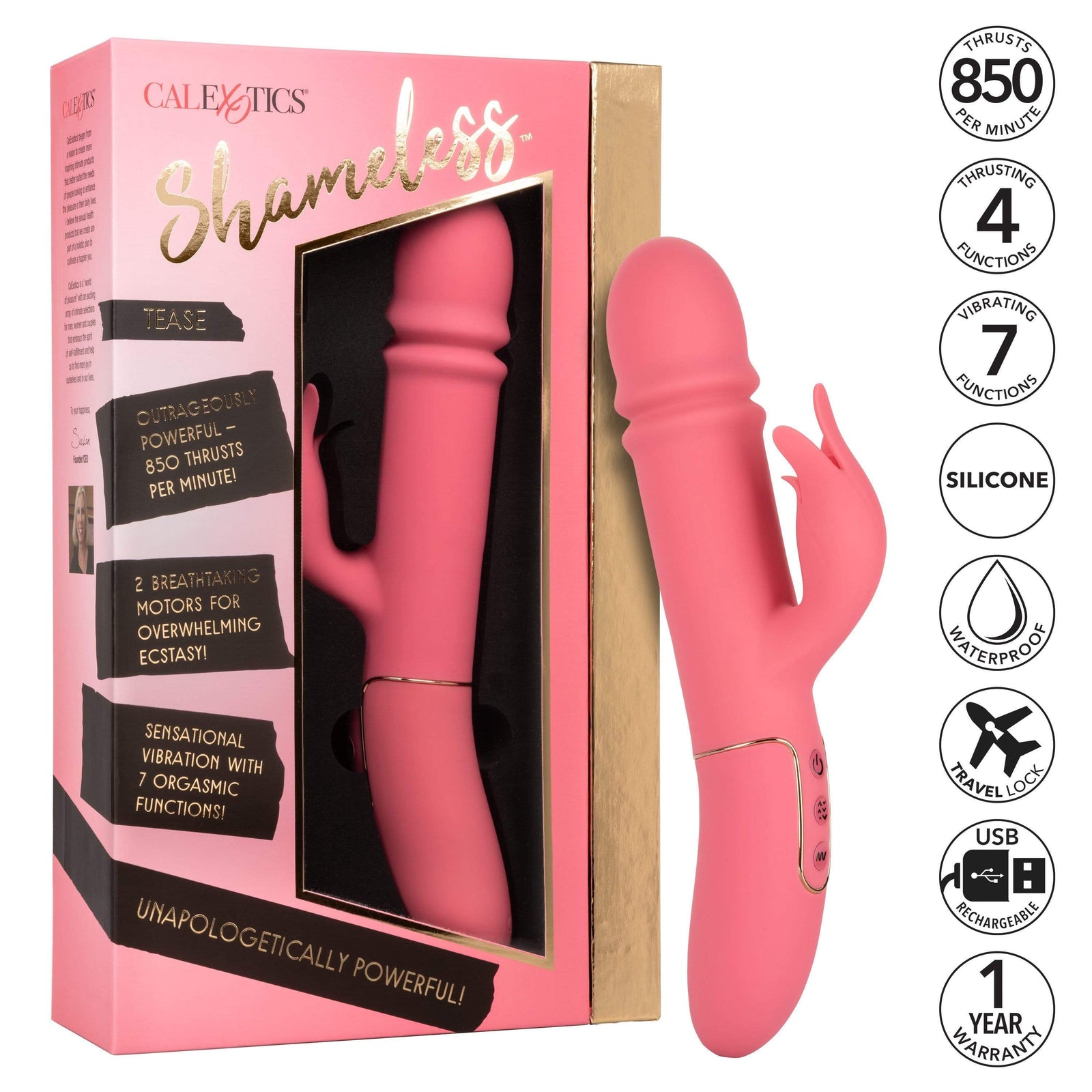 California Exotics - Shameless Tease Rabbit Vibrator (Pink) - Rabbit Dildo (Vibration) Rechargeable Durio.sg