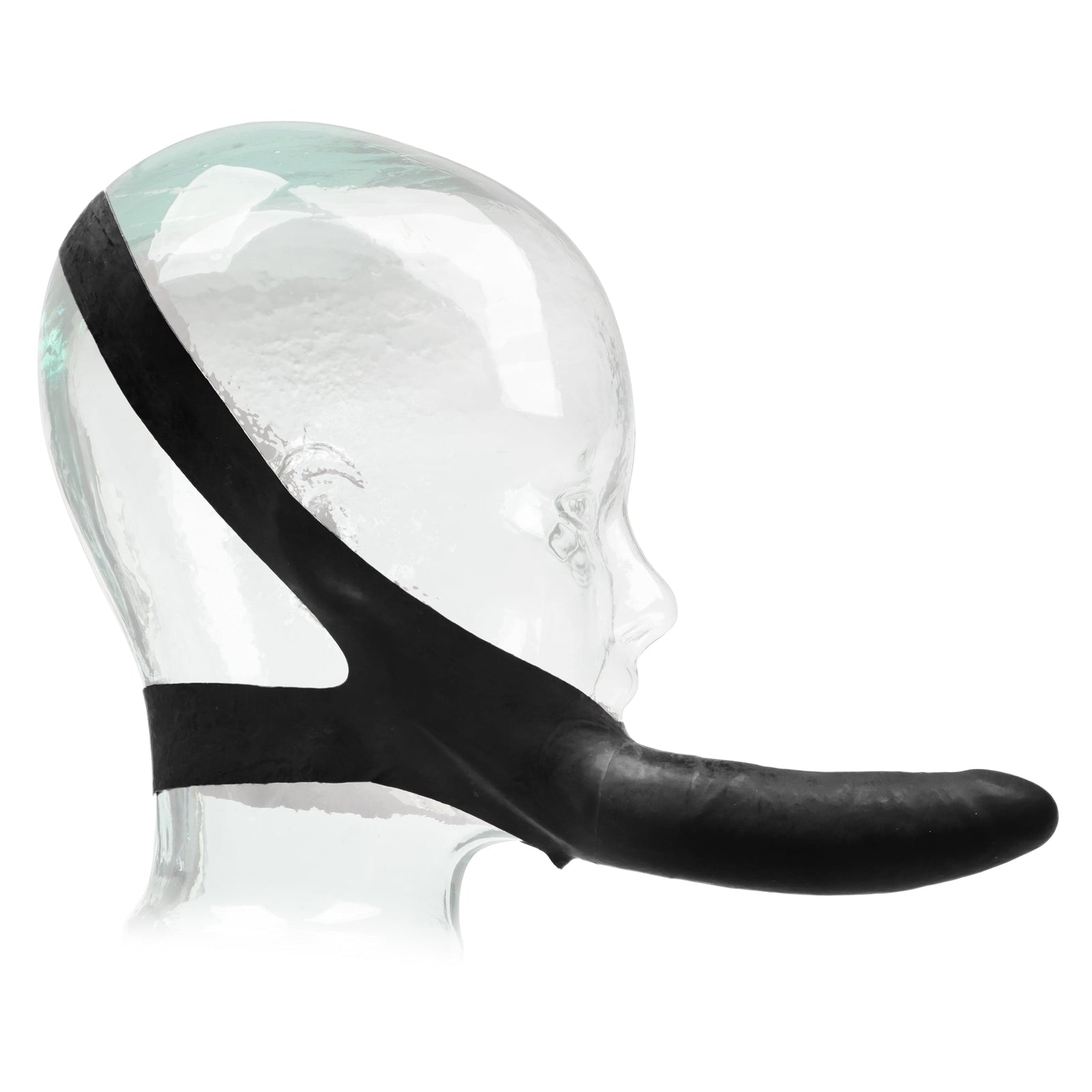 California Exotics - The Original Accommodator Latex Dong Mouth Strap On (Black) - Strap On with Non hollow Dildo for Female (Non Vibration) Durio.sg