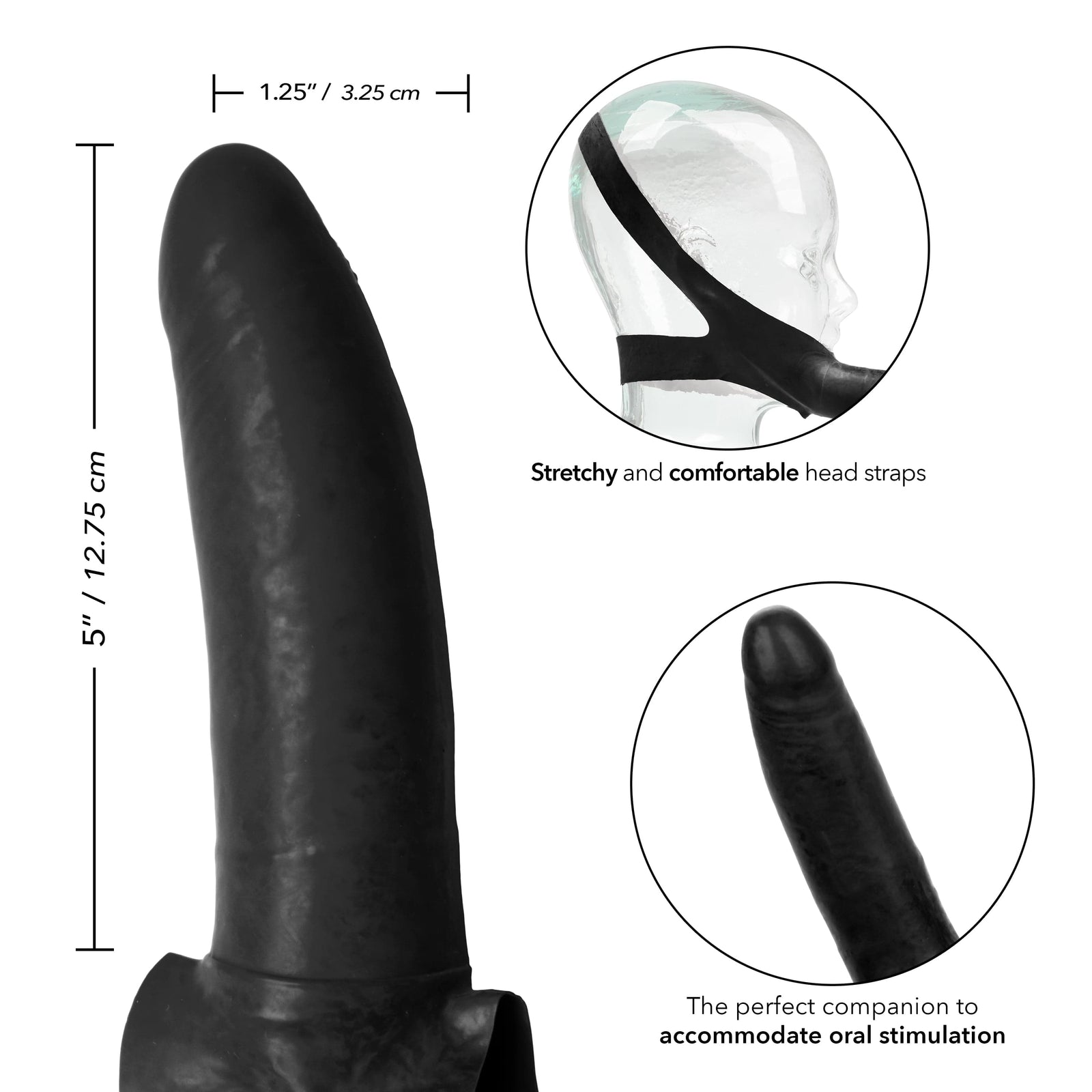 California Exotics - The Original Accommodator Latex Dong Mouth Strap On (Black) - Strap On with Non hollow Dildo for Female (Non Vibration) Durio.sg