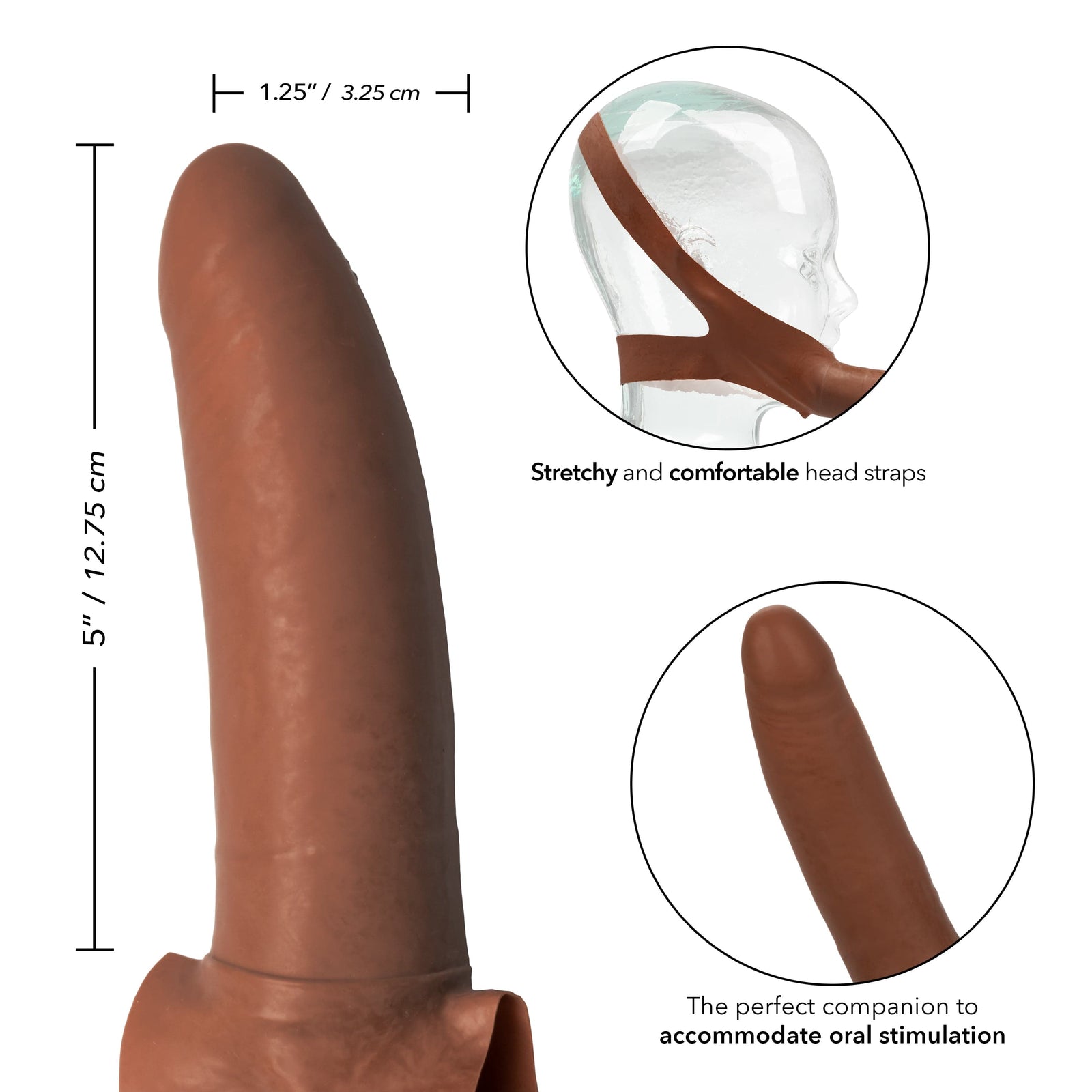 California Exotics - The Original Accommodator Latex Dong Mouth Strap On (Brown) - Strap On with Non hollow Dildo for Female (Non Vibration) Durio.sg