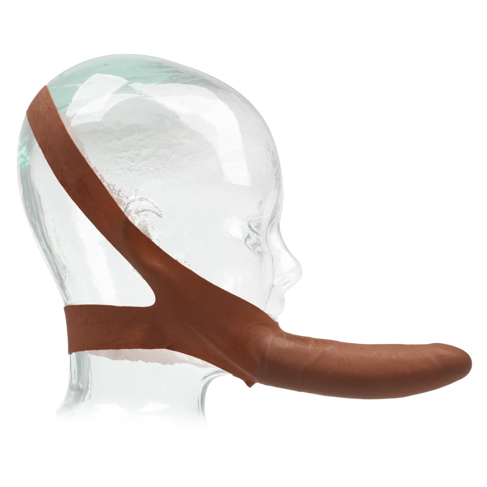California Exotics - The Original Accommodator Latex Dong Mouth Strap On (Brown) - Strap On with Non hollow Dildo for Female (Non Vibration) Durio.sg