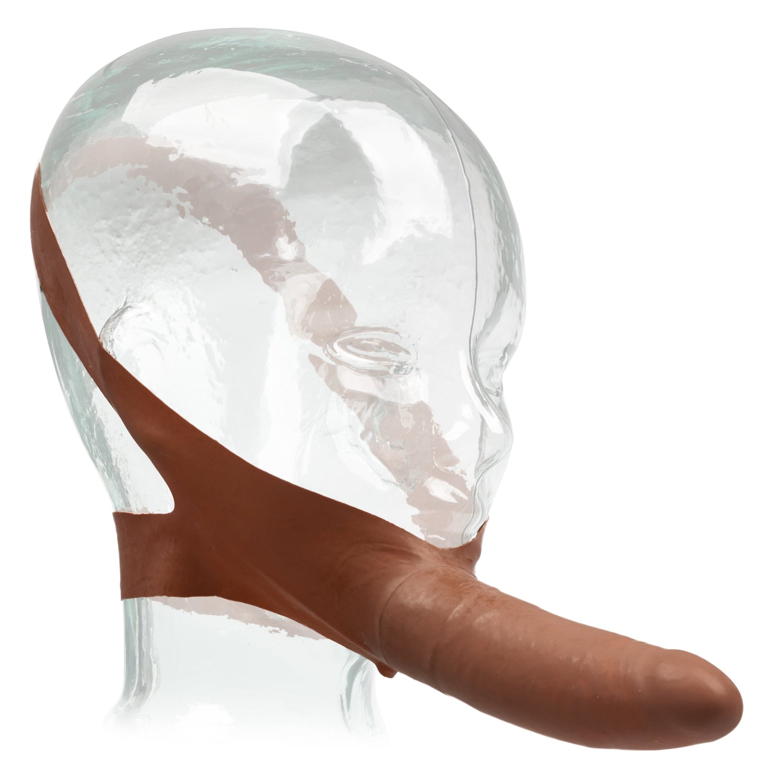California Exotics - The Original Accommodator Latex Dong Mouth Strap On (Brown) - Strap On with Non hollow Dildo for Female (Non Vibration) Durio.sg