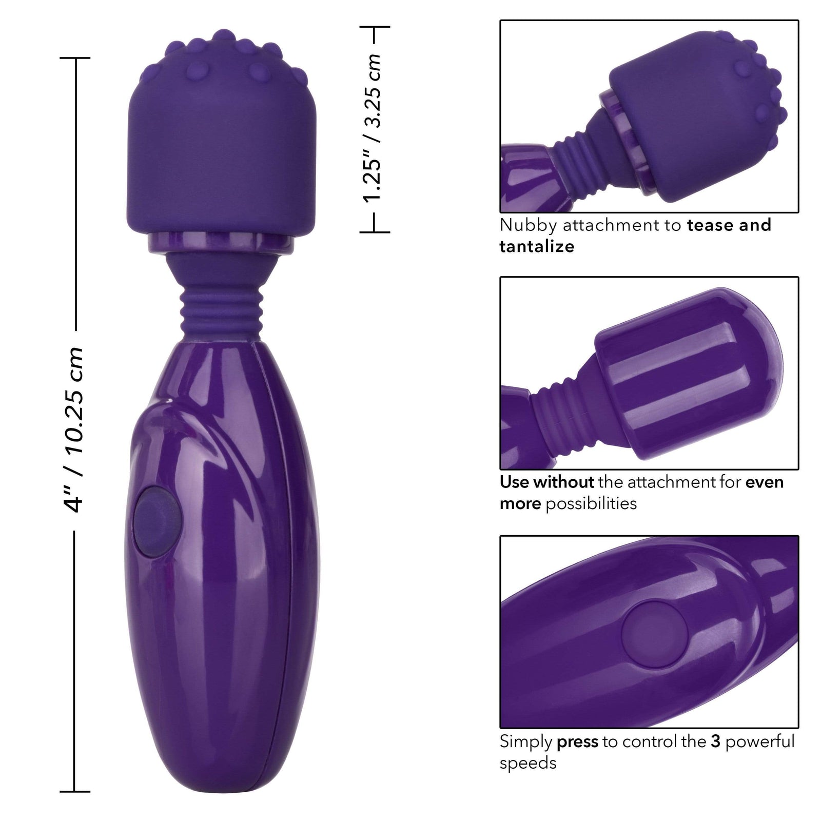 California Exotics - Tiny Teasers Nubby Mini Wand Massager (Purple) - Mini Wand Massagers (Vibration) Non Rechargeable Durio.sg