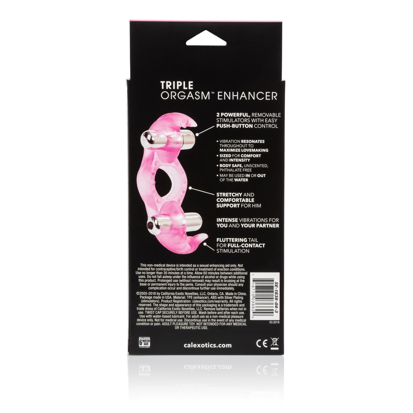 California Exotics - Triple Orgasm Enhancer Vibrating Cock Ring (Pink) - Rubber Cock Ring (Vibration) Non Rechargeable Durio.sg